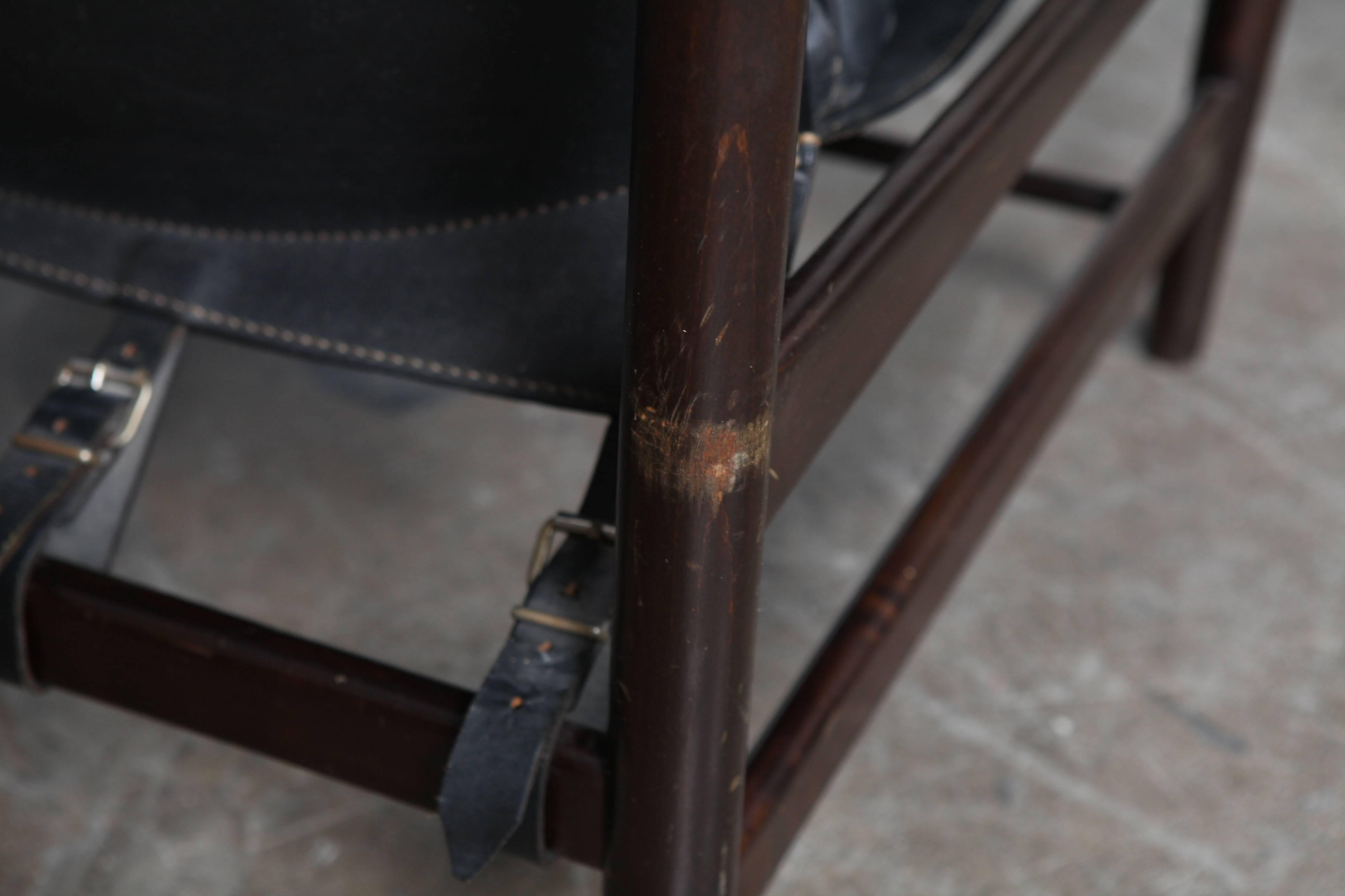 Midcentury Black Leather Safari Chair 4