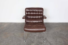 Brown Tufted Leather Metal Framed "Birgitta" Chair by Bruno Mathsson for DUX
