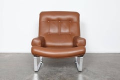 Brown Leather With Chrome Base Lounge Chair by Inge Andersson, 1960s, Sweden