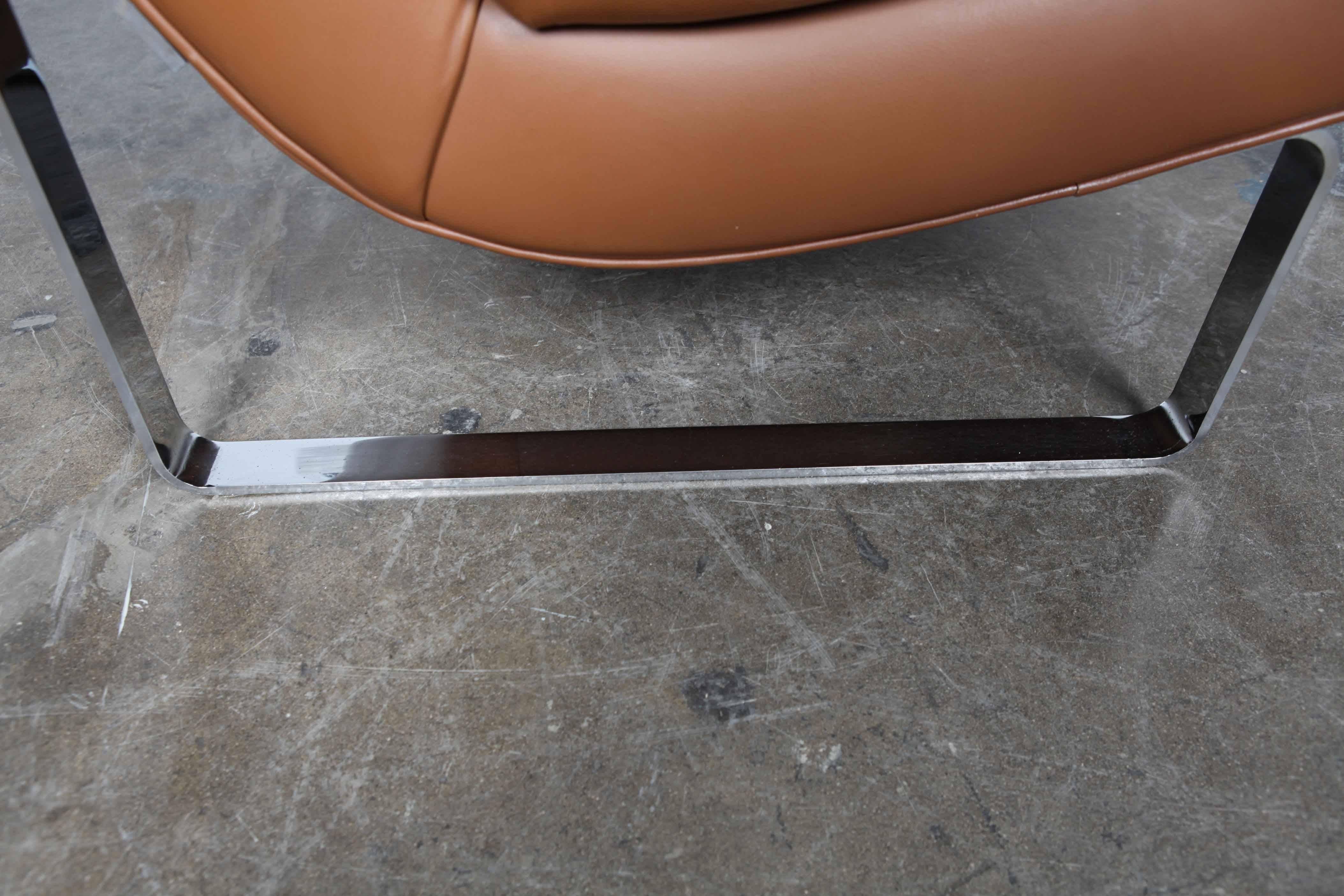 Brown Leather With Chrome Base Lounge Chair by Inge Andersson, 1960s, Sweden In Good Condition For Sale In North Hollywood, CA