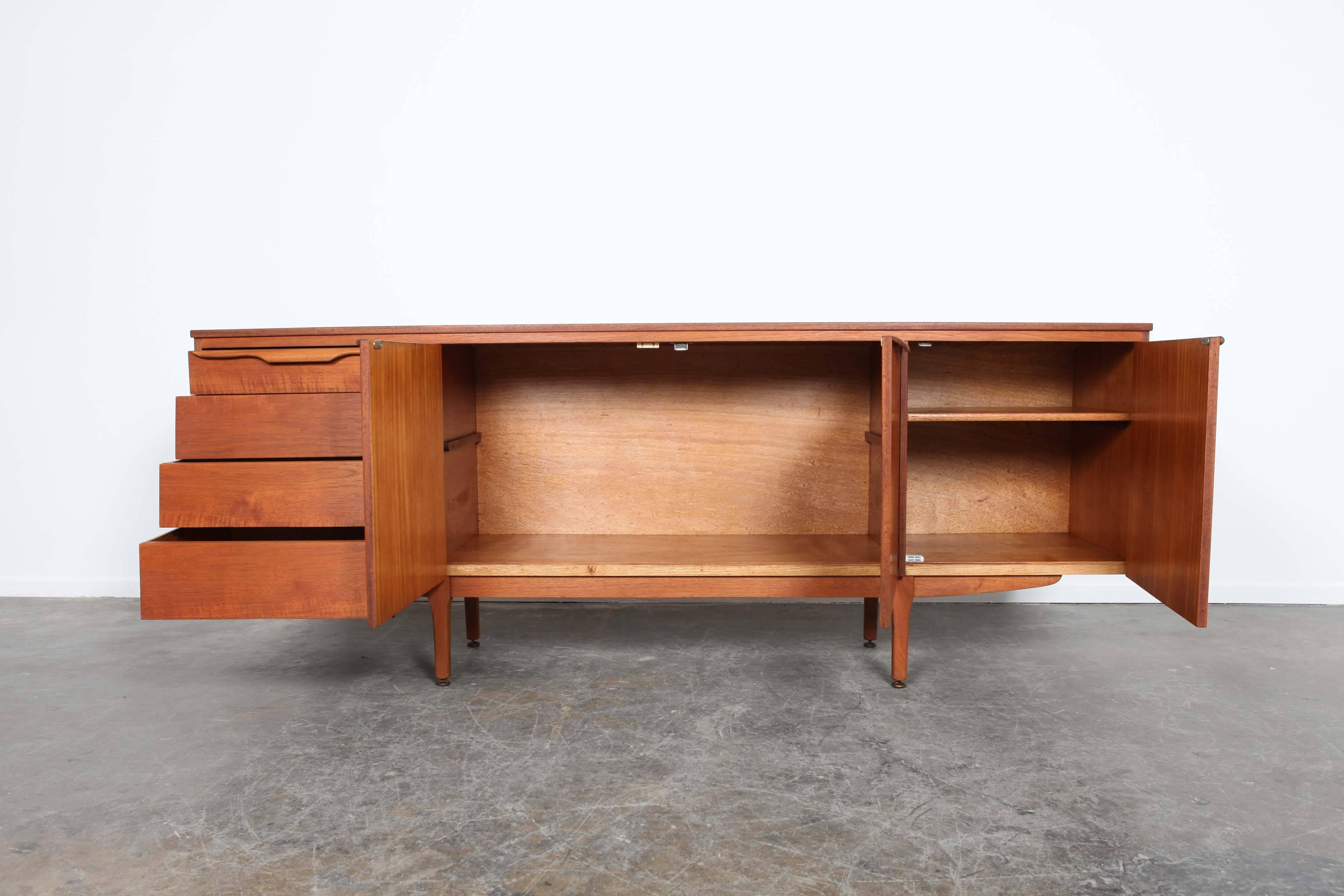 English Mid-Century Modern Four Drawer Teak Sideboard In Excellent Condition In North Hollywood, CA