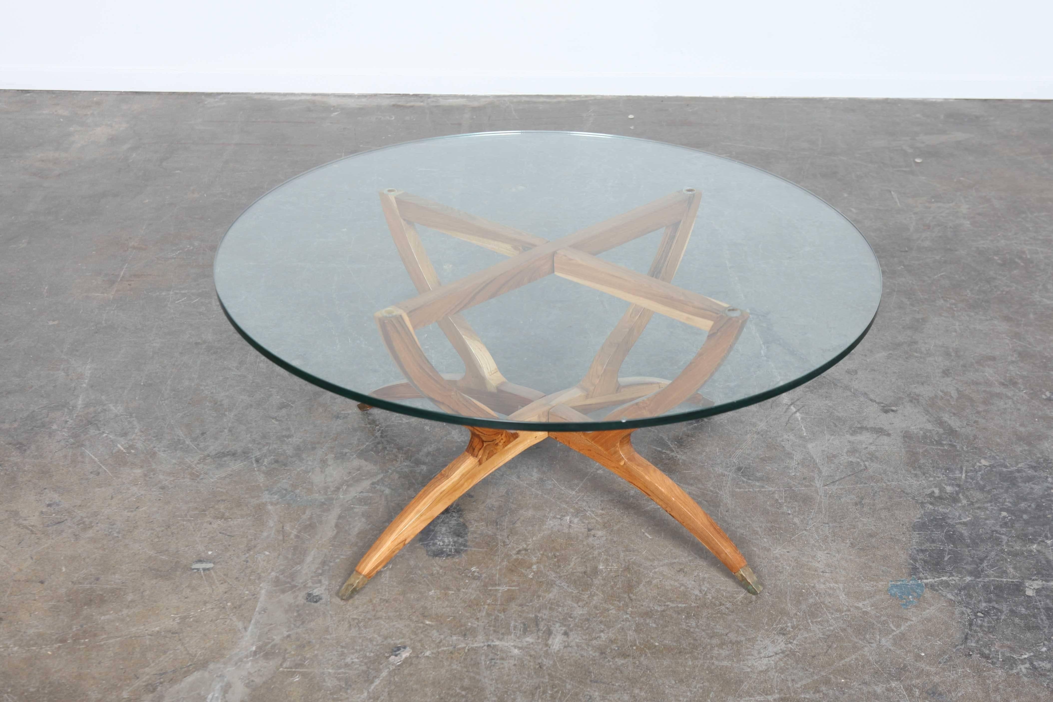 Mid-Century Modern Solid Walnut Spider Leg Glass Top Coffee Table 2