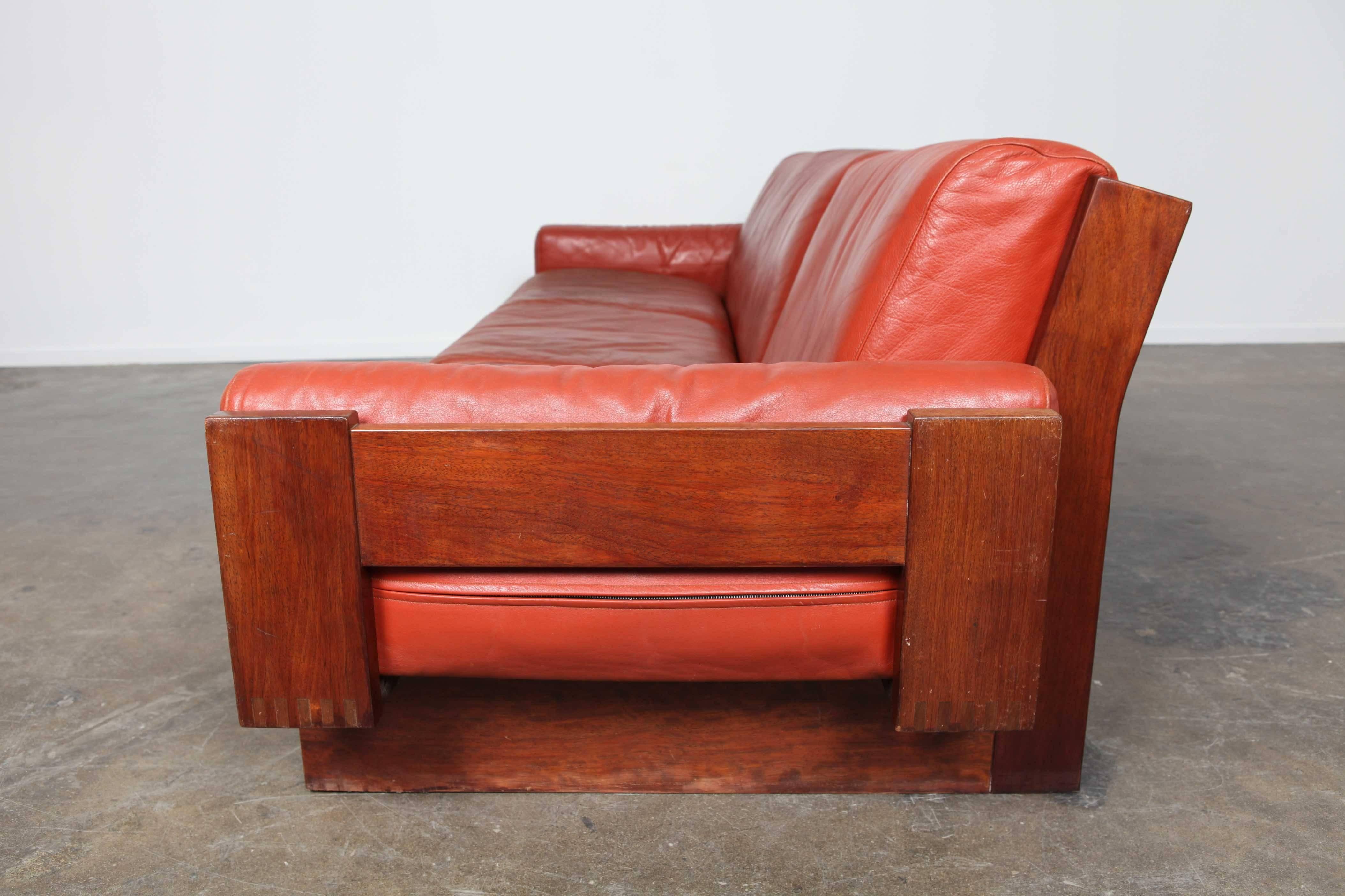 Mid-Century Modern Red Leather Three-Seat Sofa by Torbjørn Afdal 3