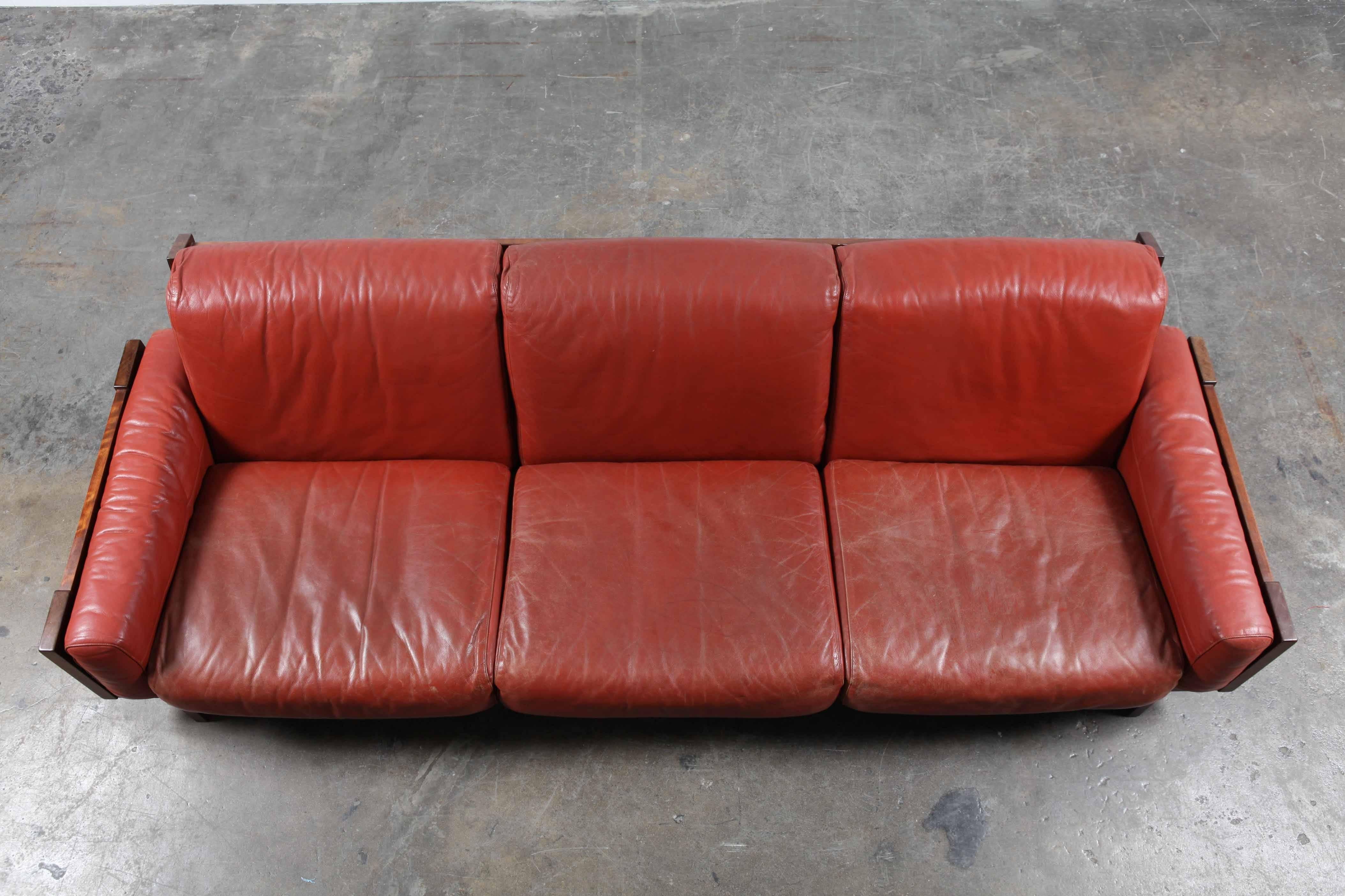 Mid-Century Modern Red Leather Three-Seat Sofa by Torbjørn Afdal 4