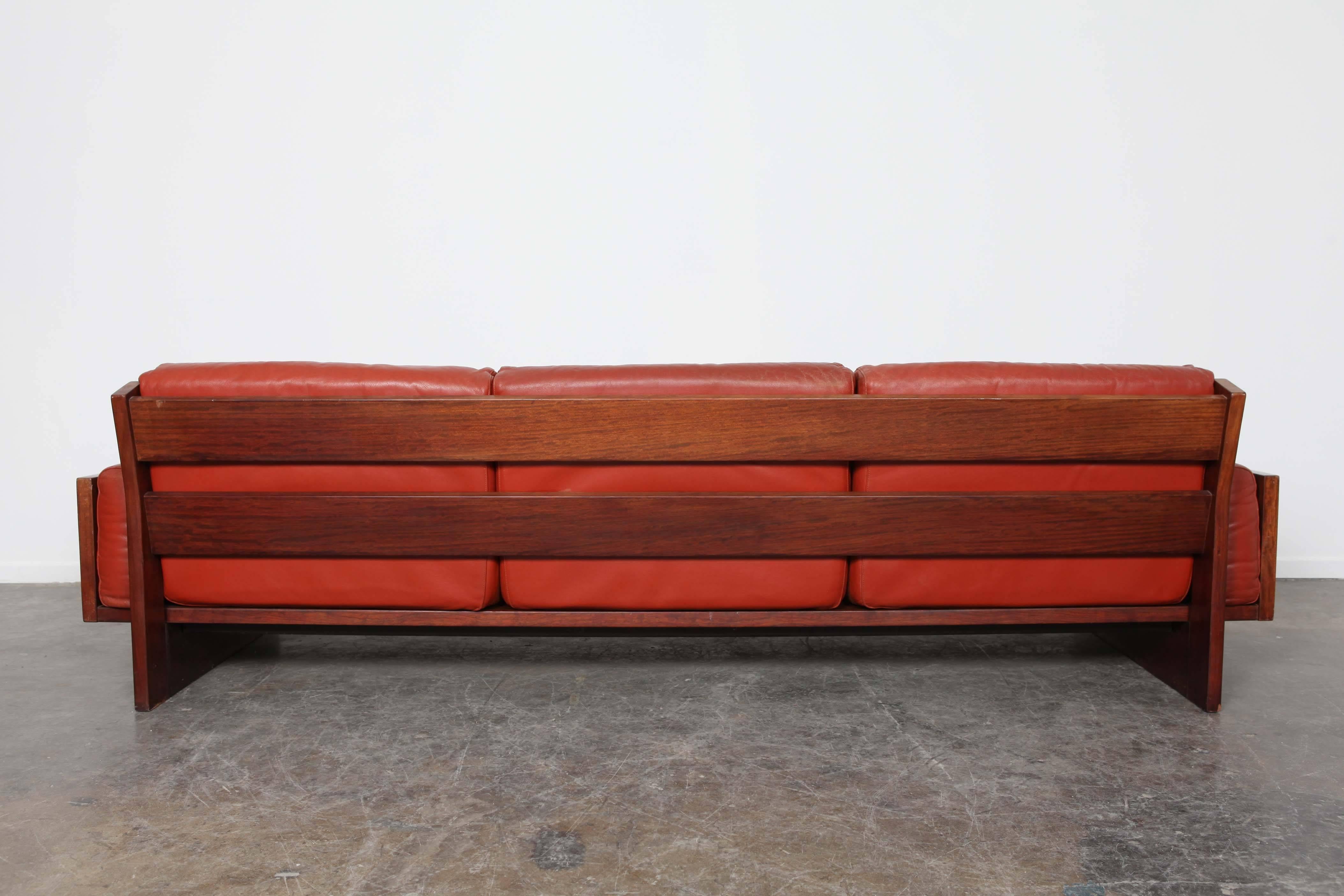 Mid-Century Modern Red Leather Three-Seat Sofa by Torbjørn Afdal 1