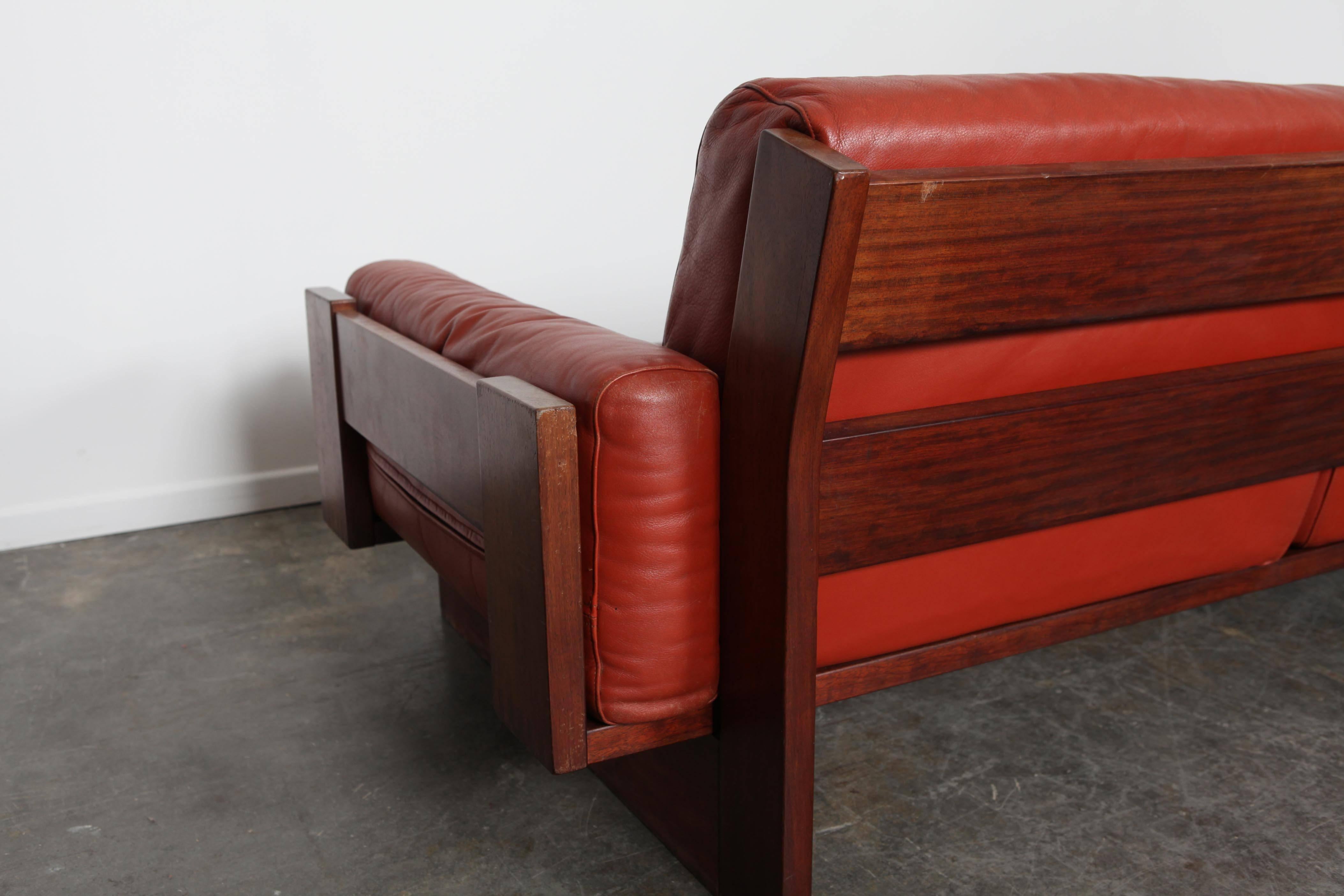Mid-Century Modern Red Leather Three-Seat Sofa by Torbjørn Afdal 2