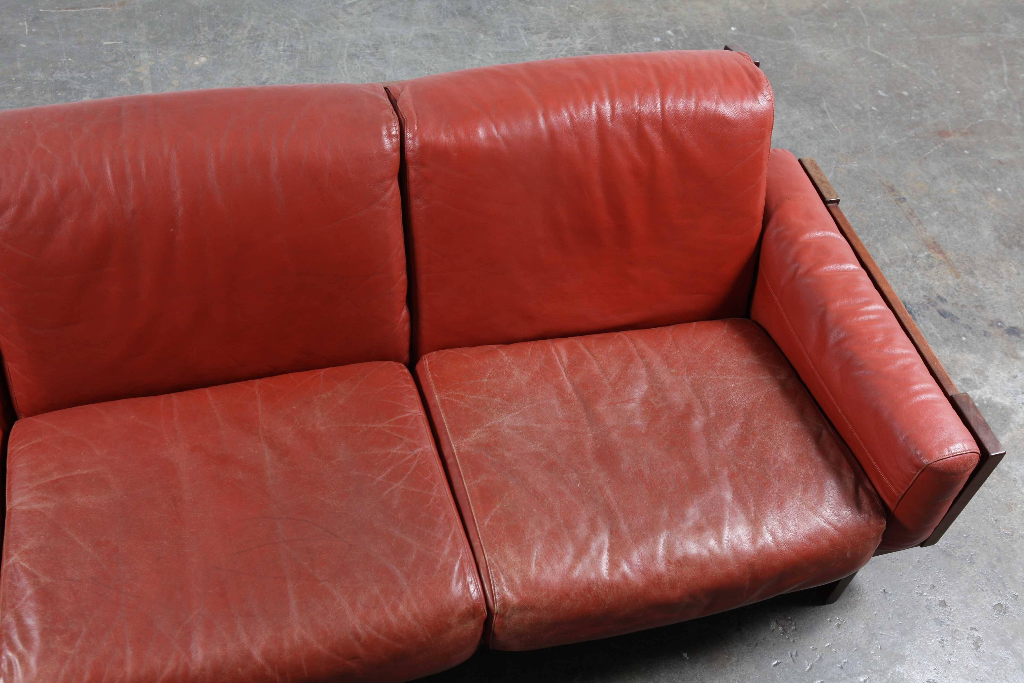 Mid-Century Modern Red Leather Three-Seat Sofa by Torbjørn Afdal 5