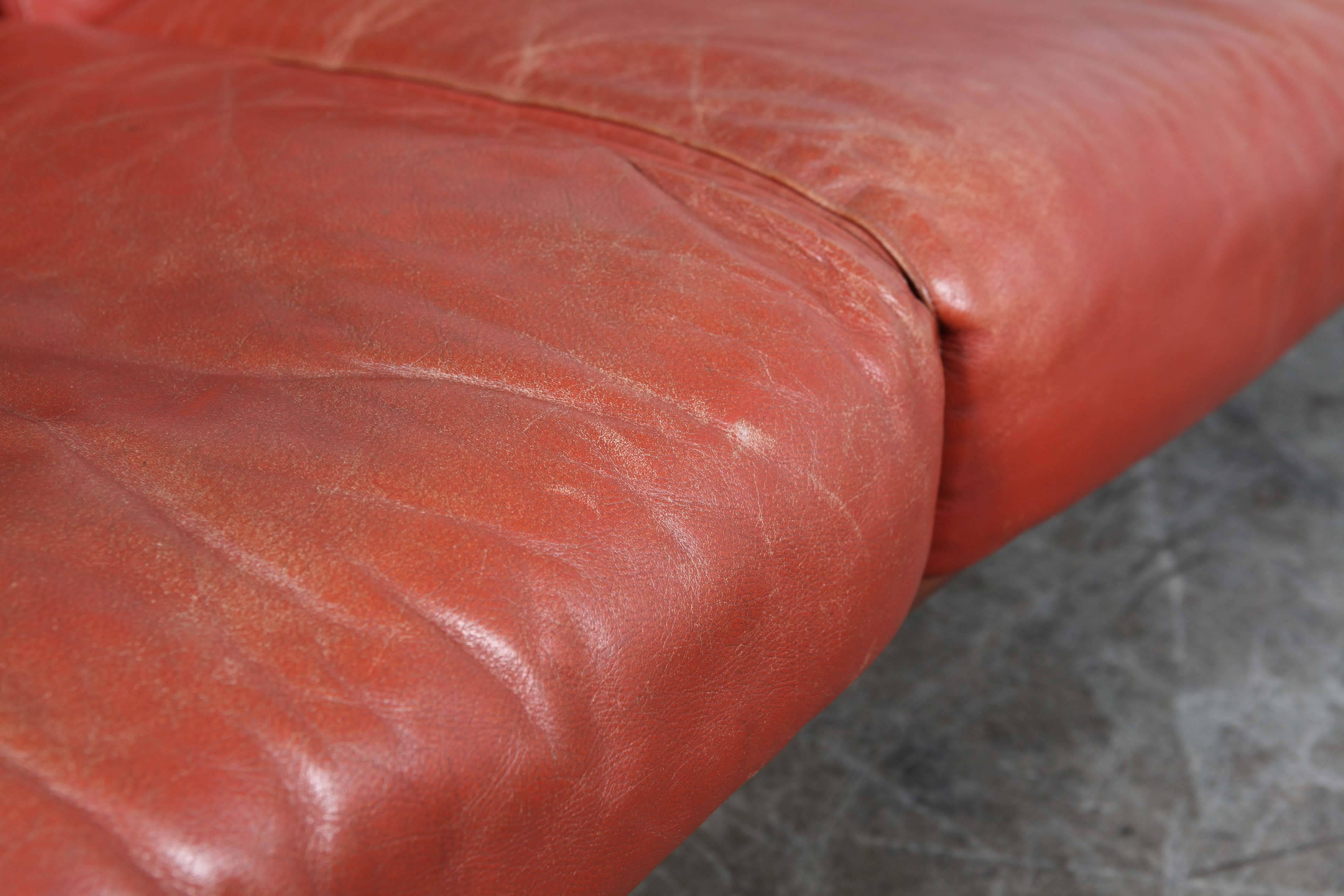 Mid-Century Modern Red Leather Three-Seat Sofa by Torbjørn Afdal In Good Condition In North Hollywood, CA