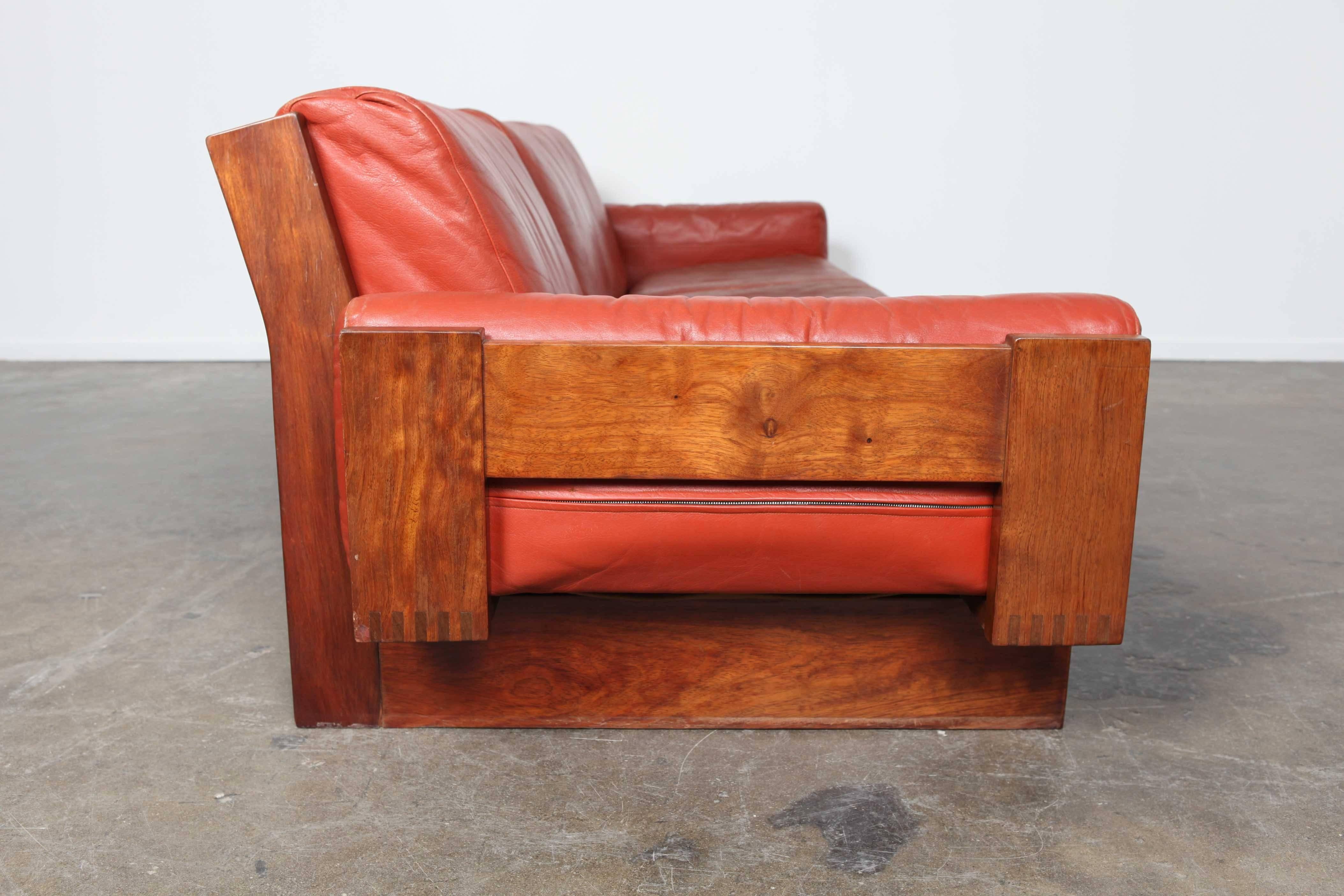 Mid-20th Century Mid-Century Modern Red Leather Three-Seat Sofa by Torbjørn Afdal