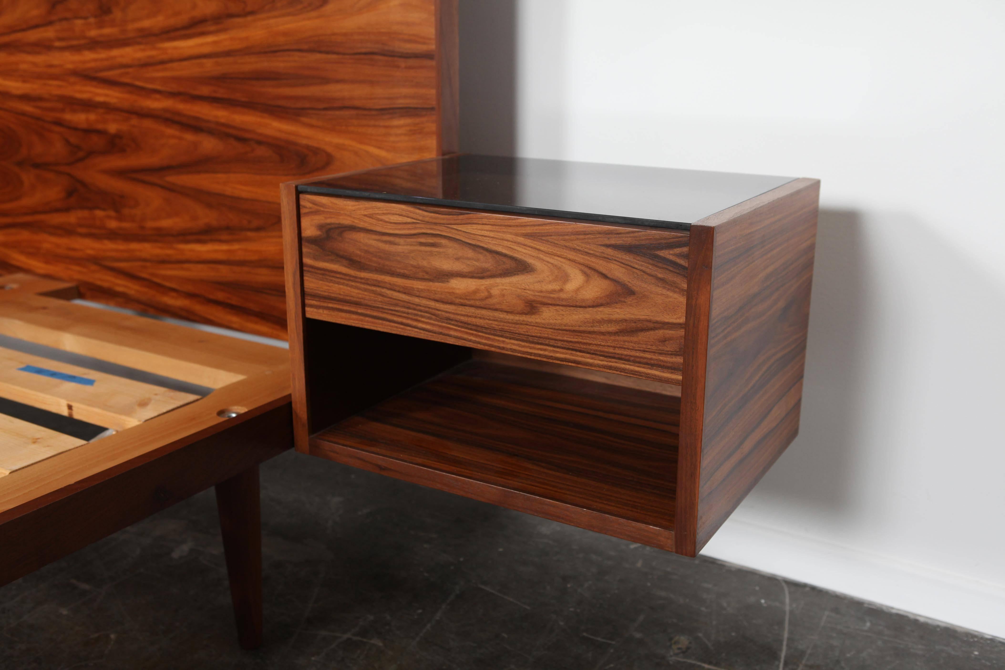 Mid-20th Century New Queen Rosewood Bed with Mounted Bedside Tables Based on Hans Wegner Design
