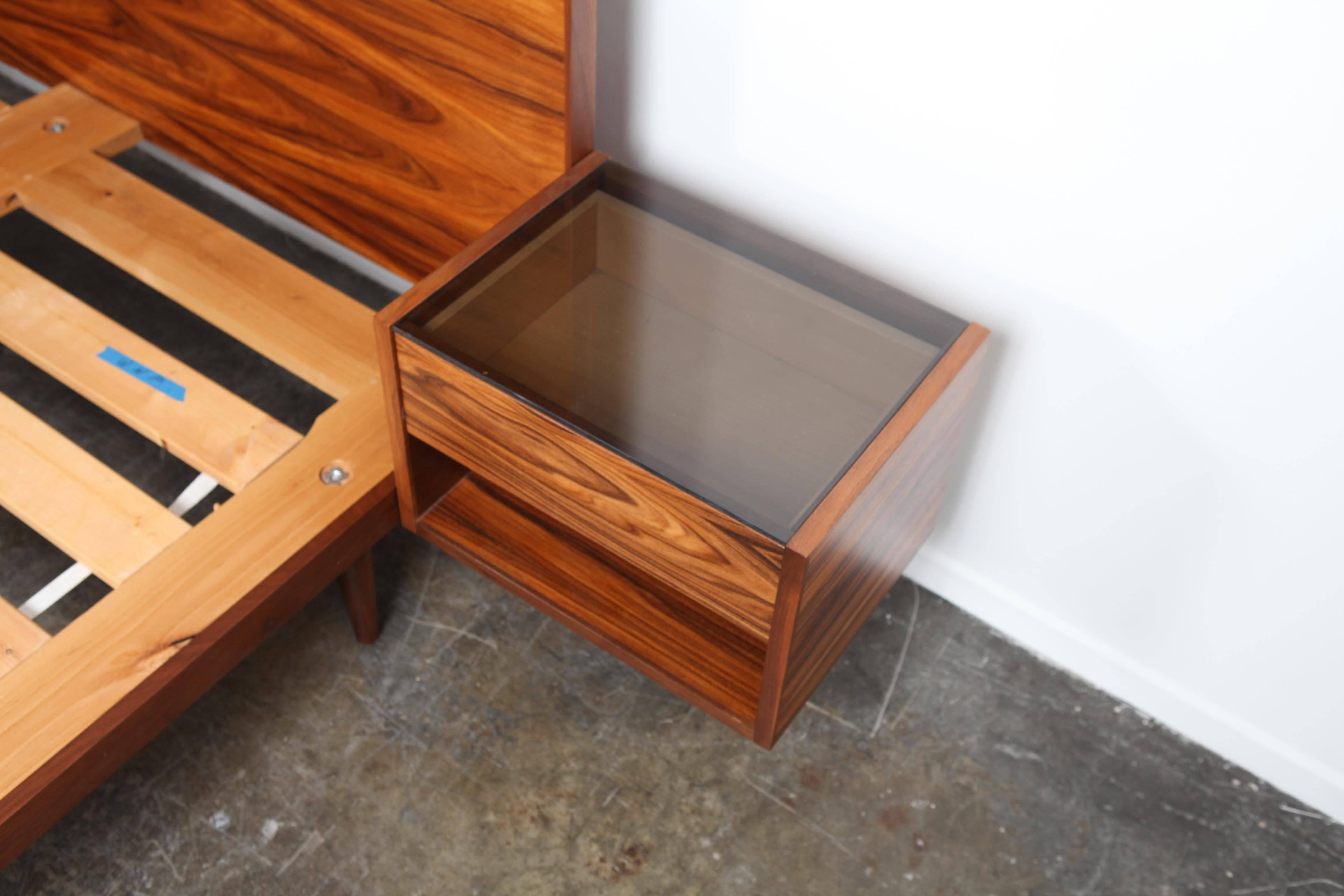 New Queen Rosewood Bed with Mounted Bedside Tables Based on Hans Wegner Design 1