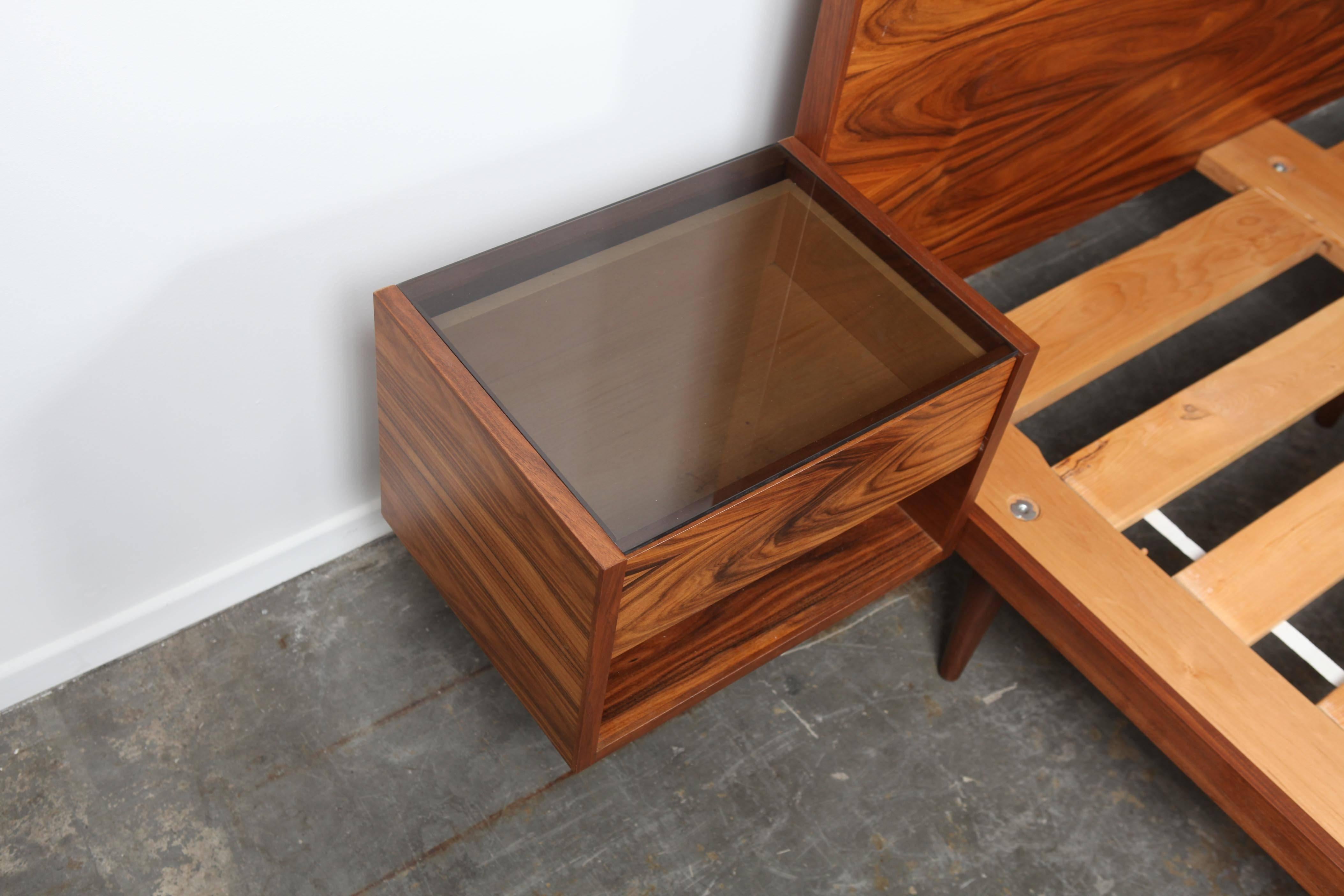 North American New Queen Rosewood Bed with Mounted Bedside Tables Based on Hans Wegner Design