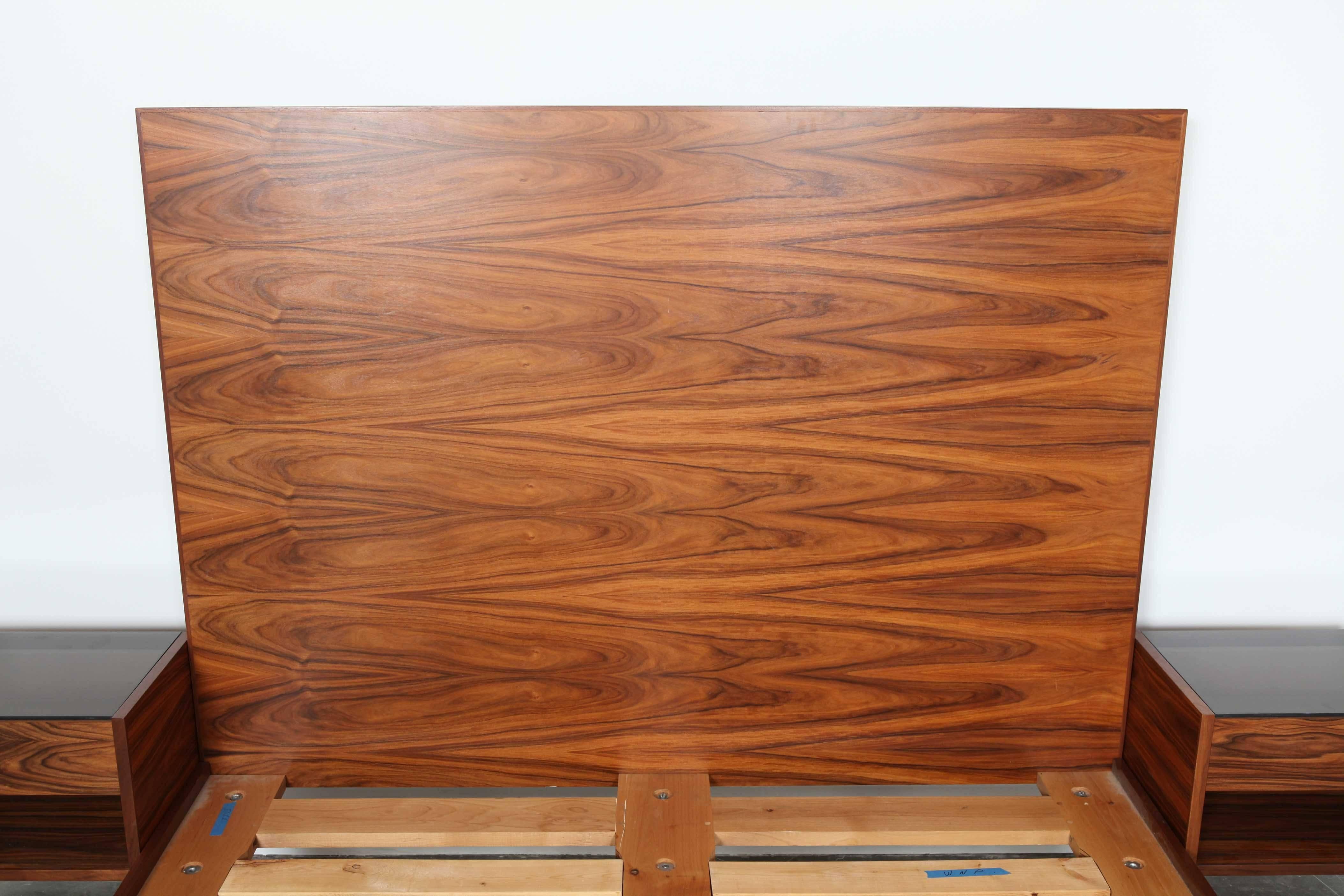 New Queen Rosewood Bed with Mounted Bedside Tables Based on Hans Wegner Design In Excellent Condition In North Hollywood, CA