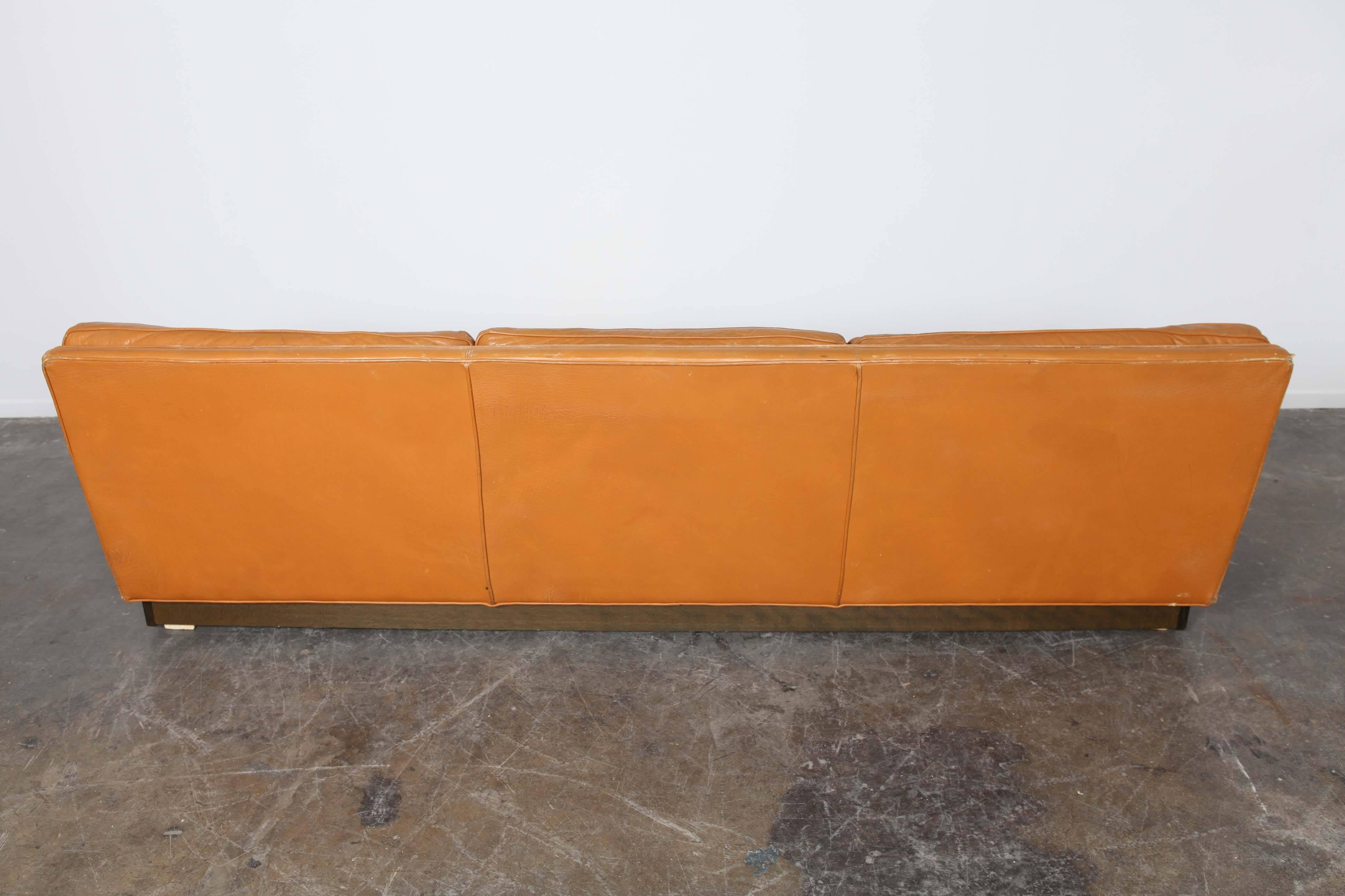 Three-Seat Camel Leather Sofa Attributed to Arne Norell In Good Condition In North Hollywood, CA