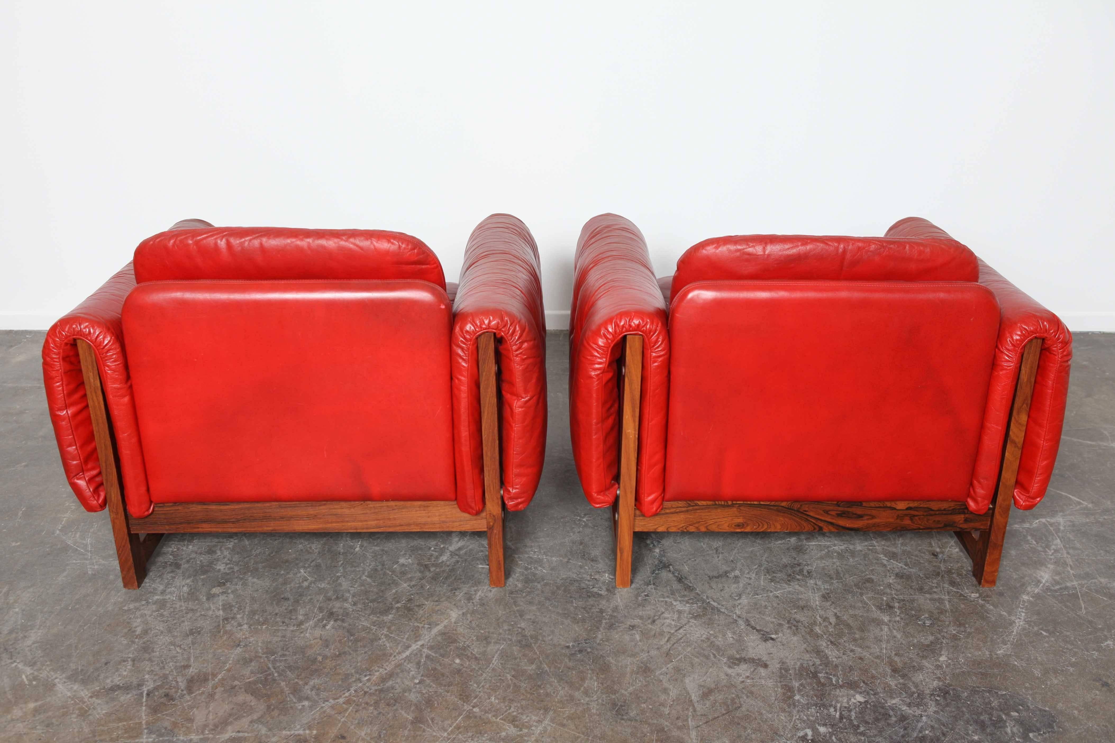 Mid-20th Century Pair of Red Leather 