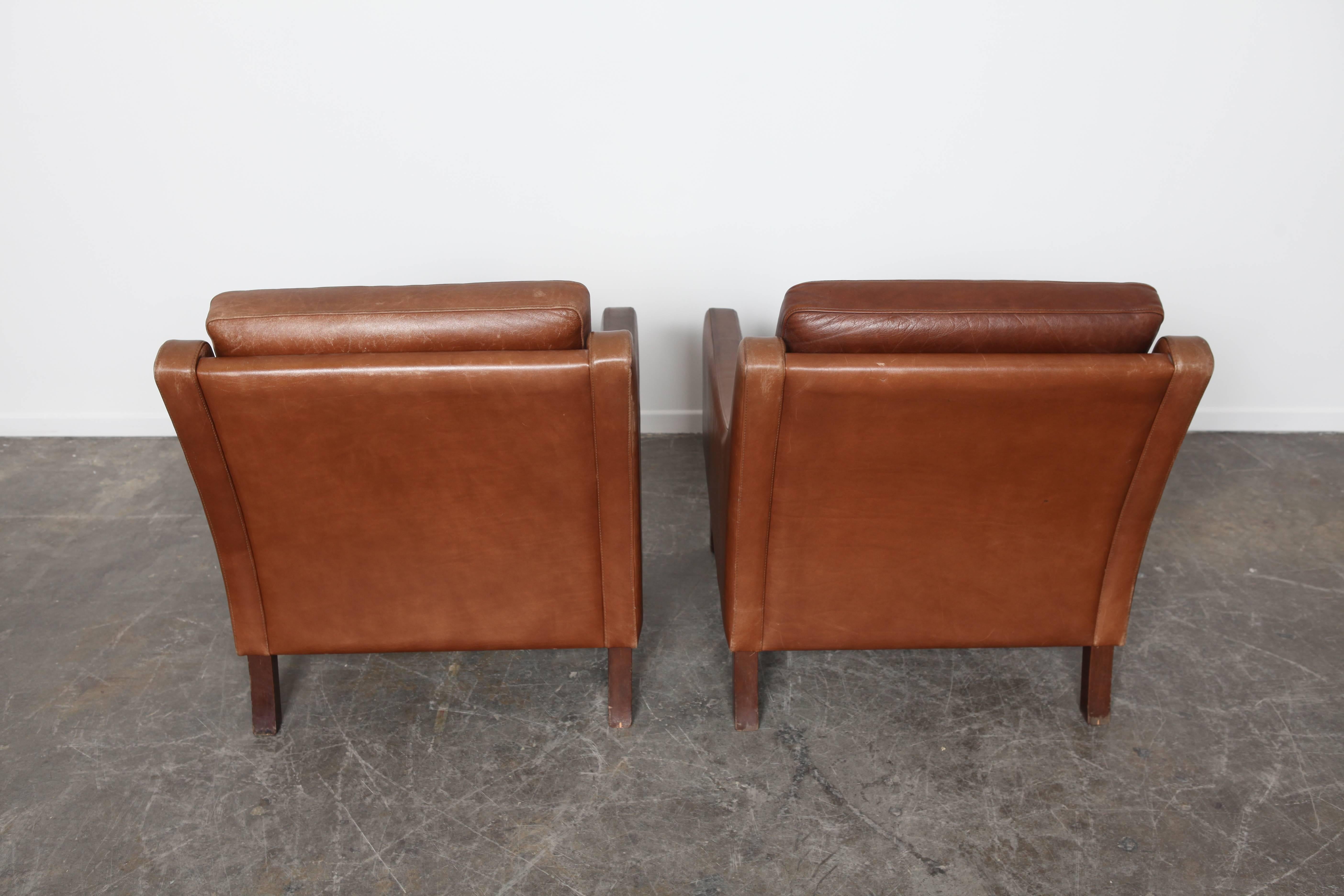 Pair of Mid-Century Modern Swedish Brown Leather Lounge Chairs 2