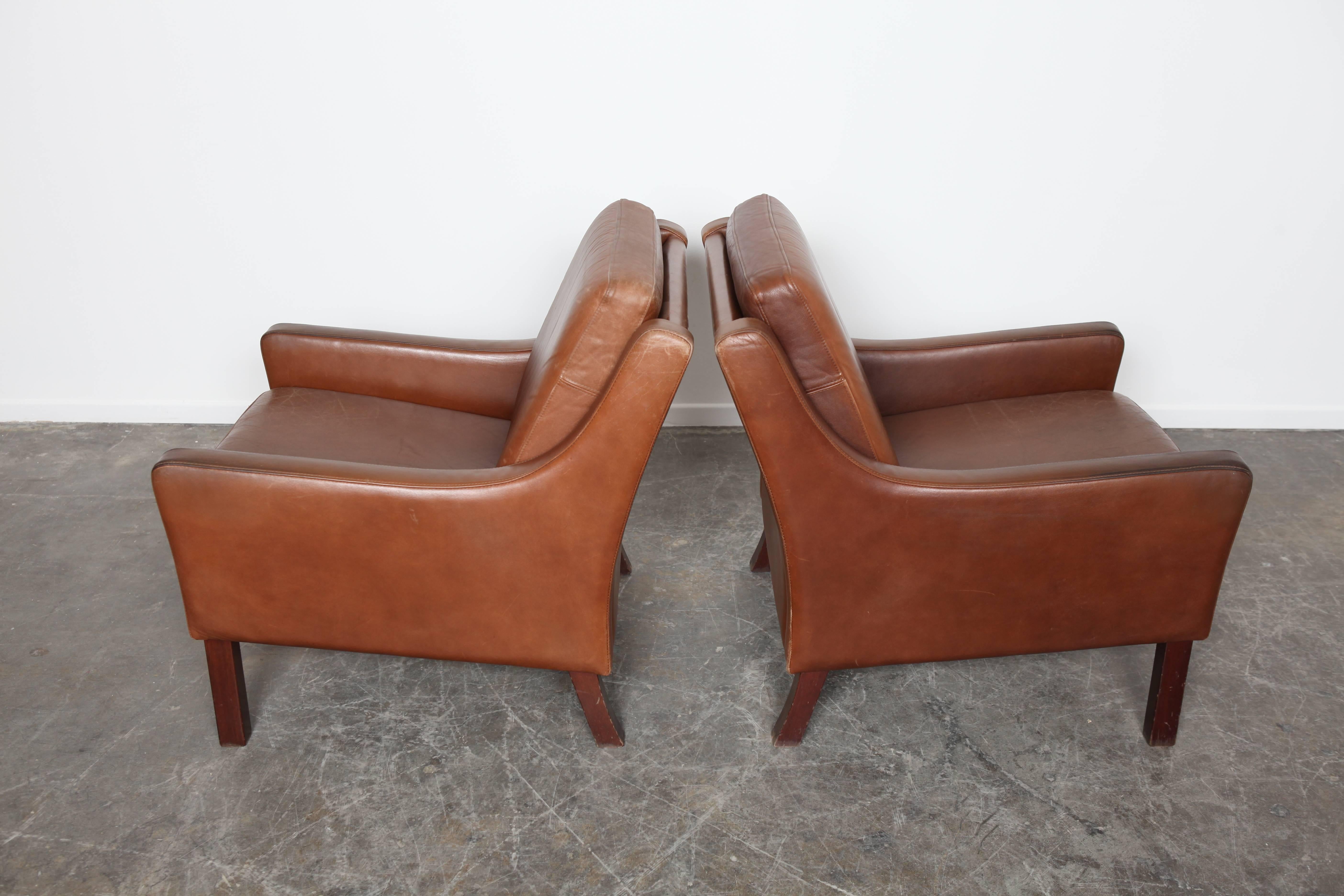 Pair of Mid-Century Modern Swedish Brown Leather Lounge Chairs 3