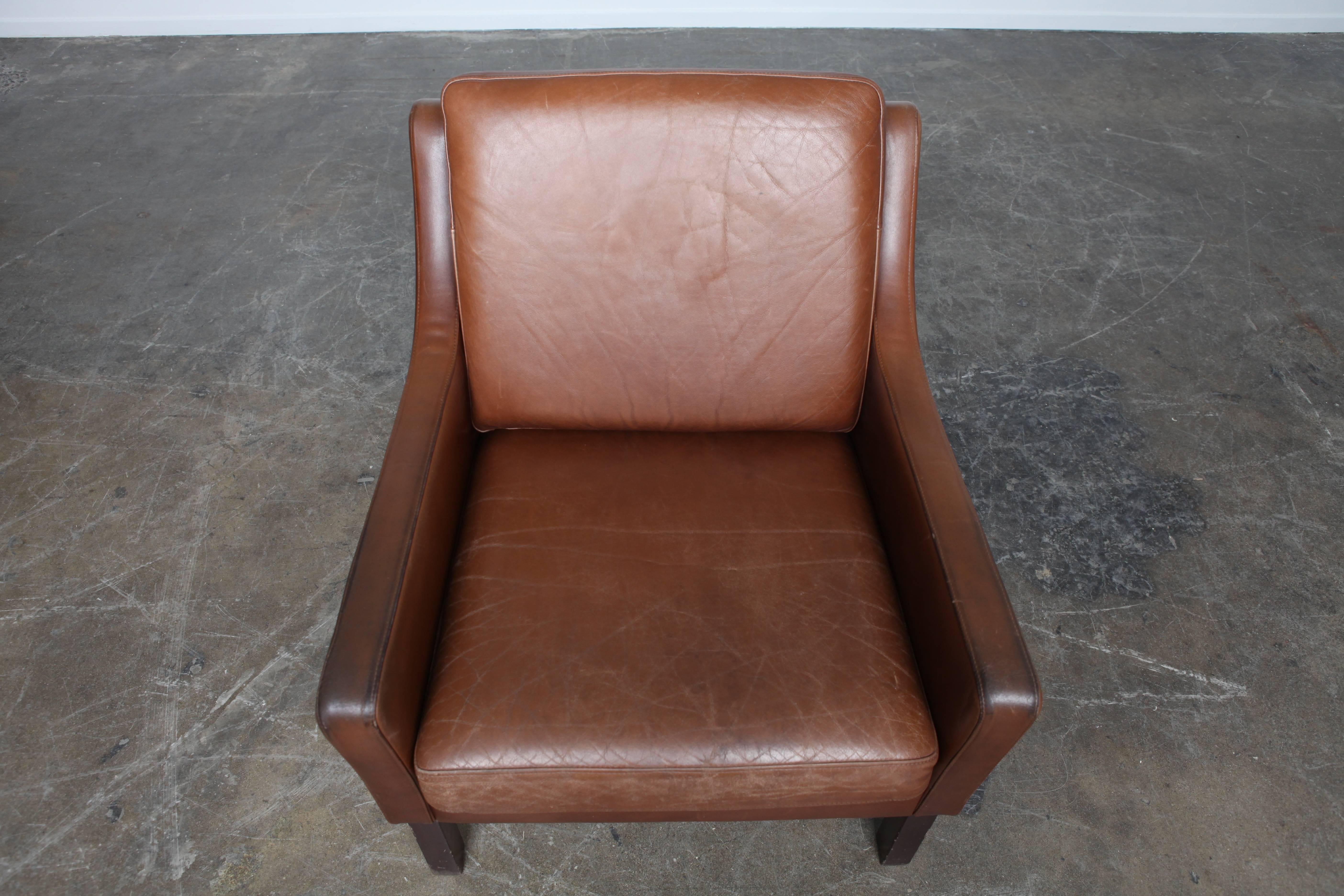 Pair of Mid-Century Modern Swedish Brown Leather Lounge Chairs In Good Condition In North Hollywood, CA