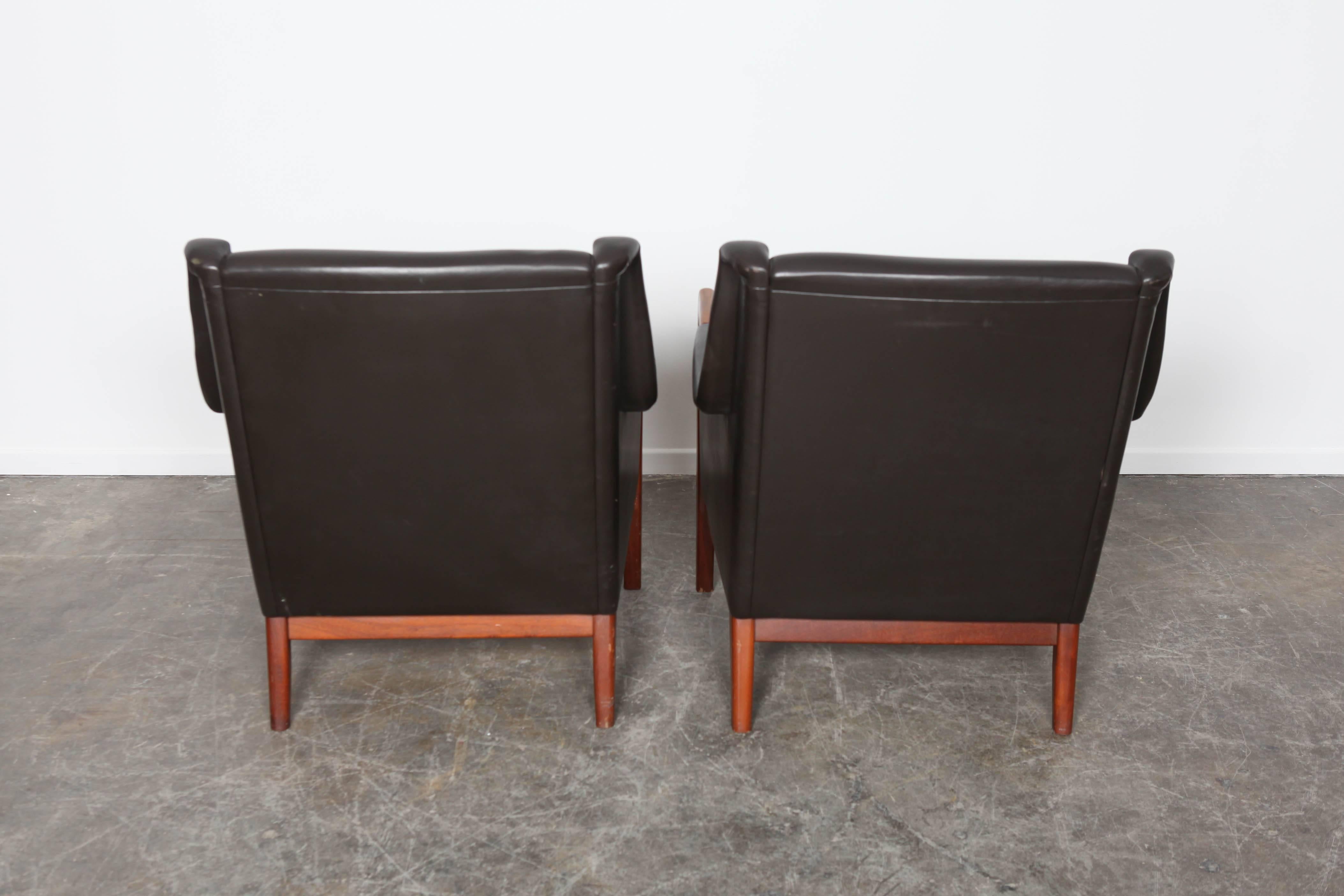 Pair of Black Leather Lounge Chairs by Karl Erik Ekselius of Sweden 2
