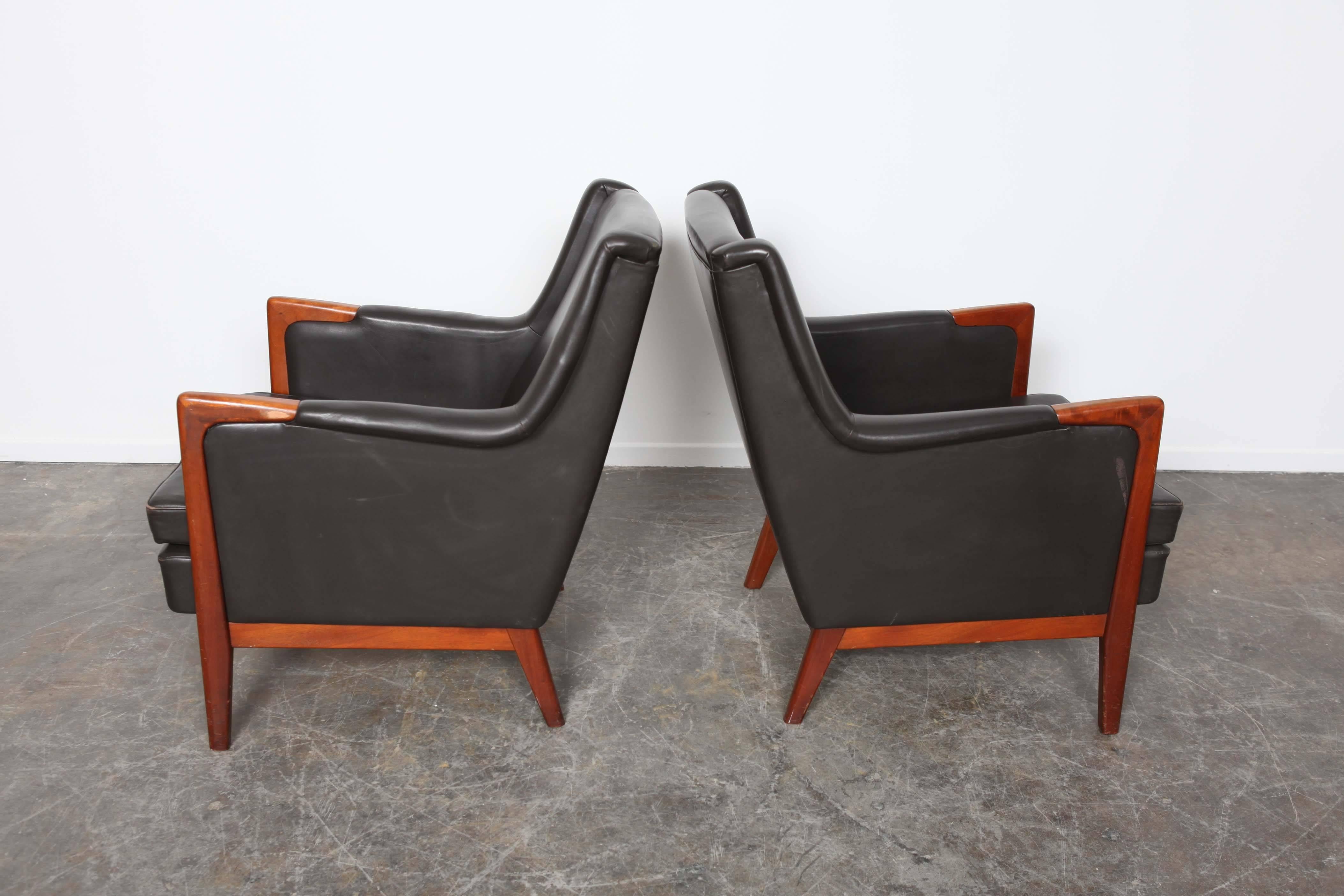 Pair of Black Leather Lounge Chairs by Karl Erik Ekselius of Sweden 3