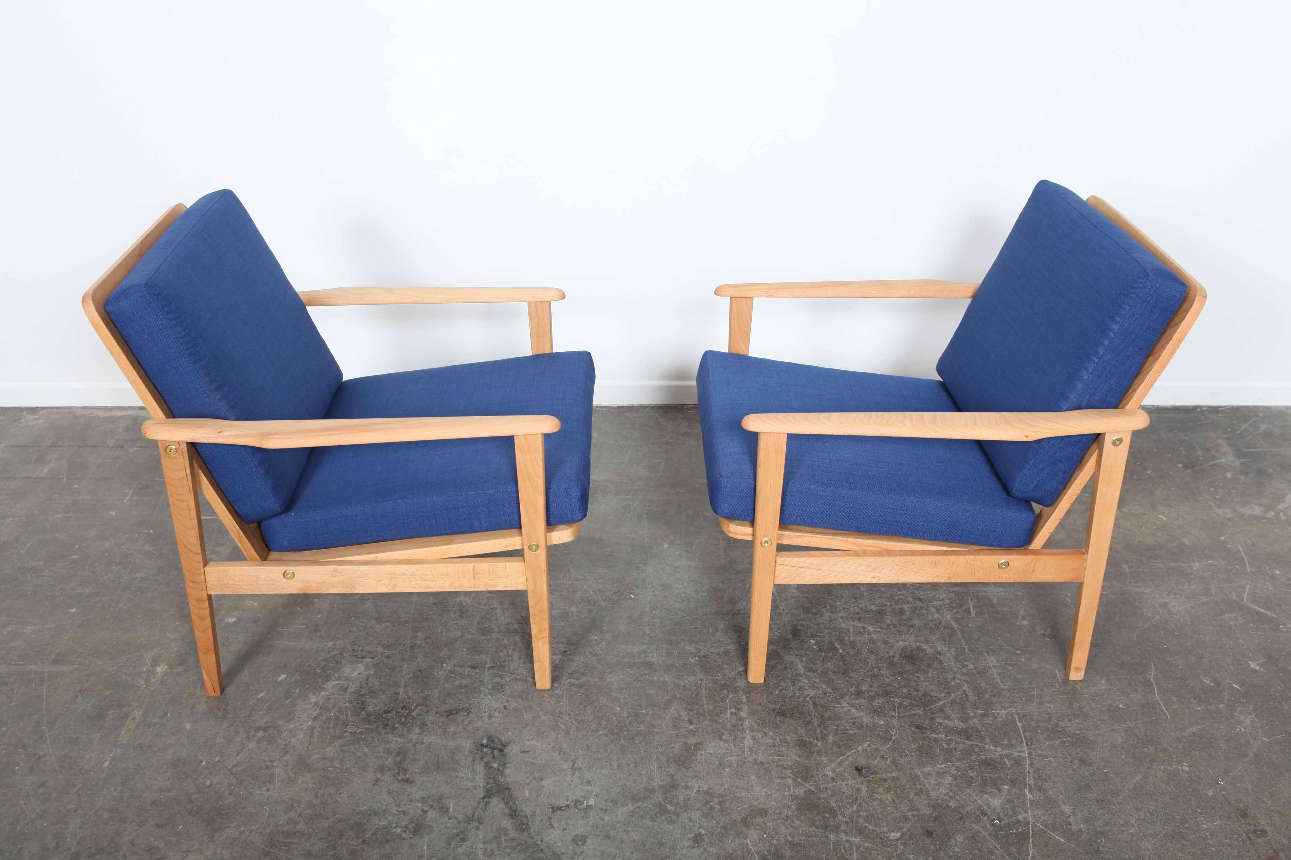 Beech Pair of Mid-Century Modern Low Back Wood Framed Lounge Chairs