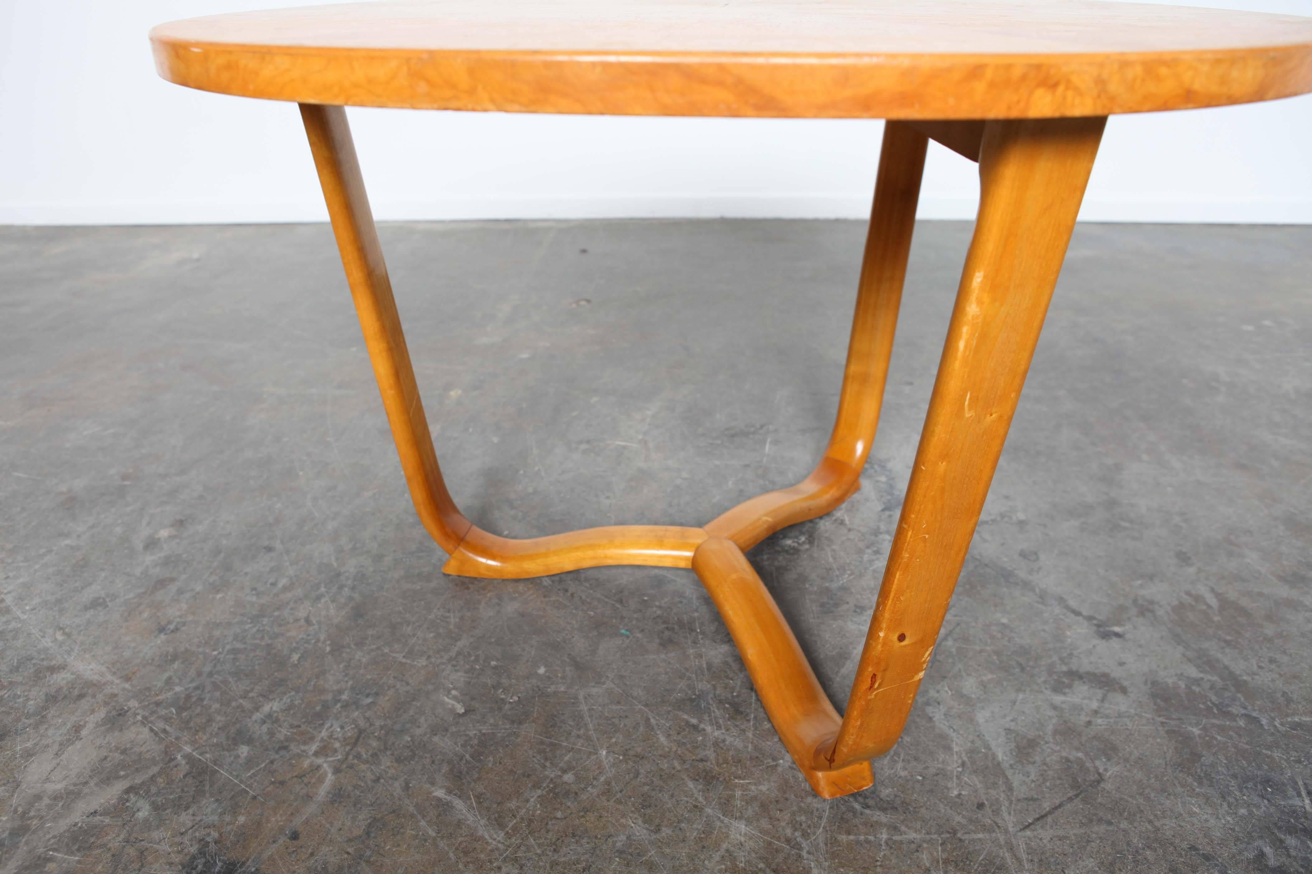 Mid-20th Century Midcentury Burl Wood Coffee Table with Bent Legs