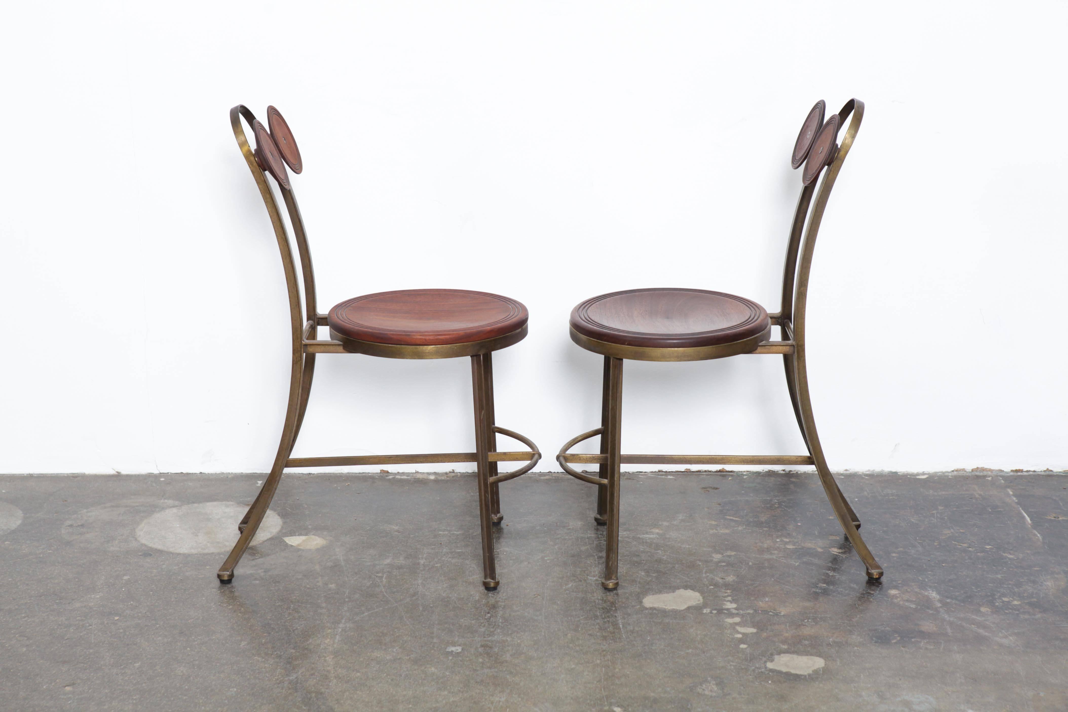 Brazilian Pair of Bronze and Freijo Wood Chair by Pedro Useche