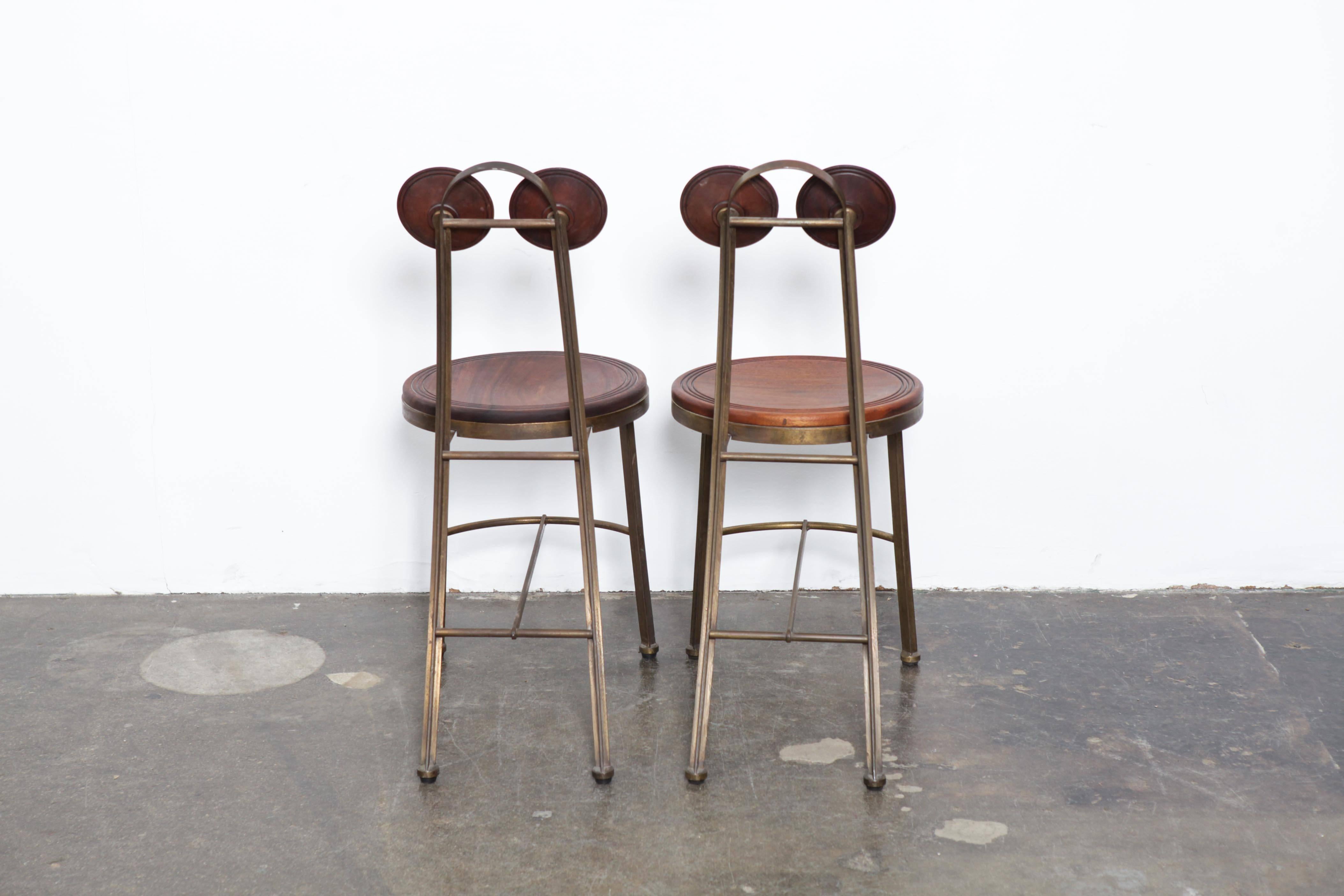 Mid-20th Century Pair of Bronze and Freijo Wood Chair by Pedro Useche