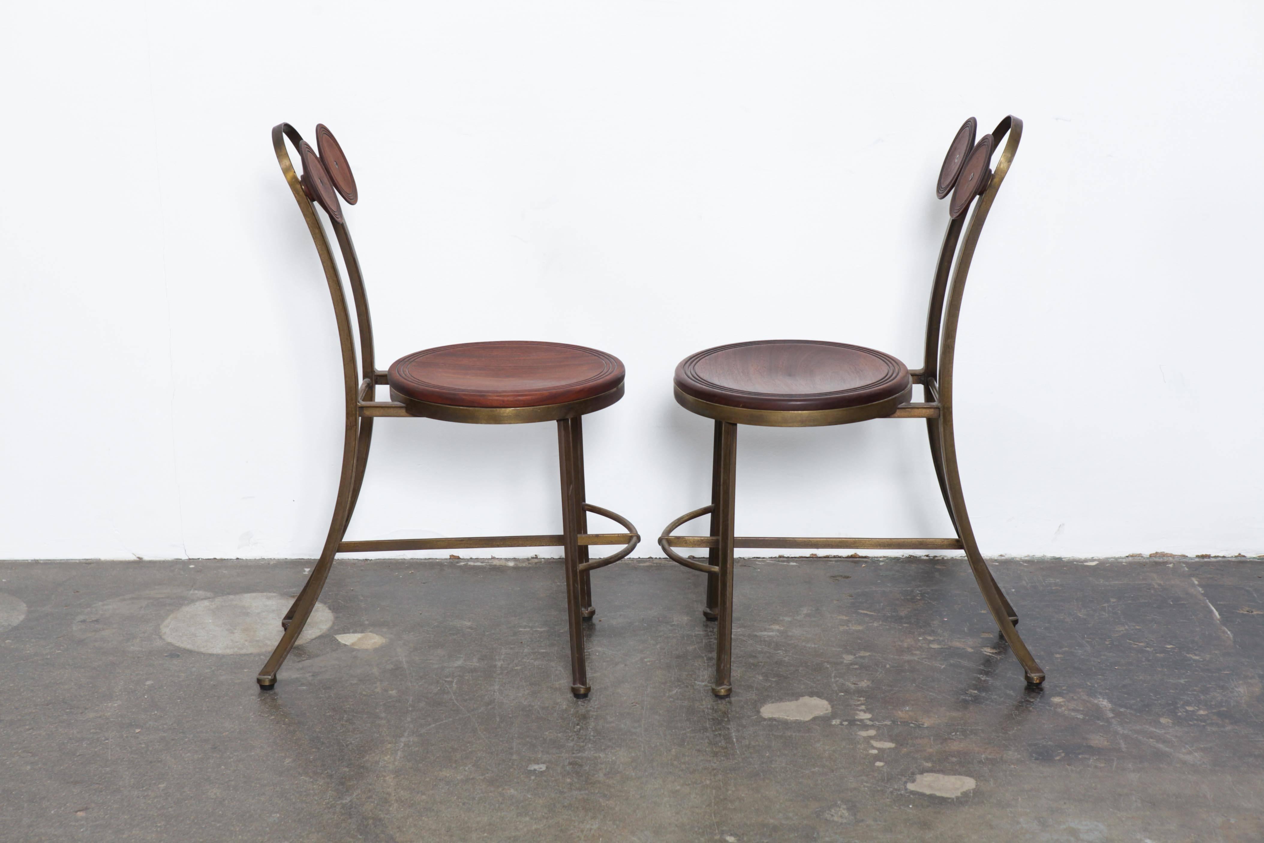 Mid-Century Modern Pair of Bronze and Freijo Wood Chair by Pedro Useche