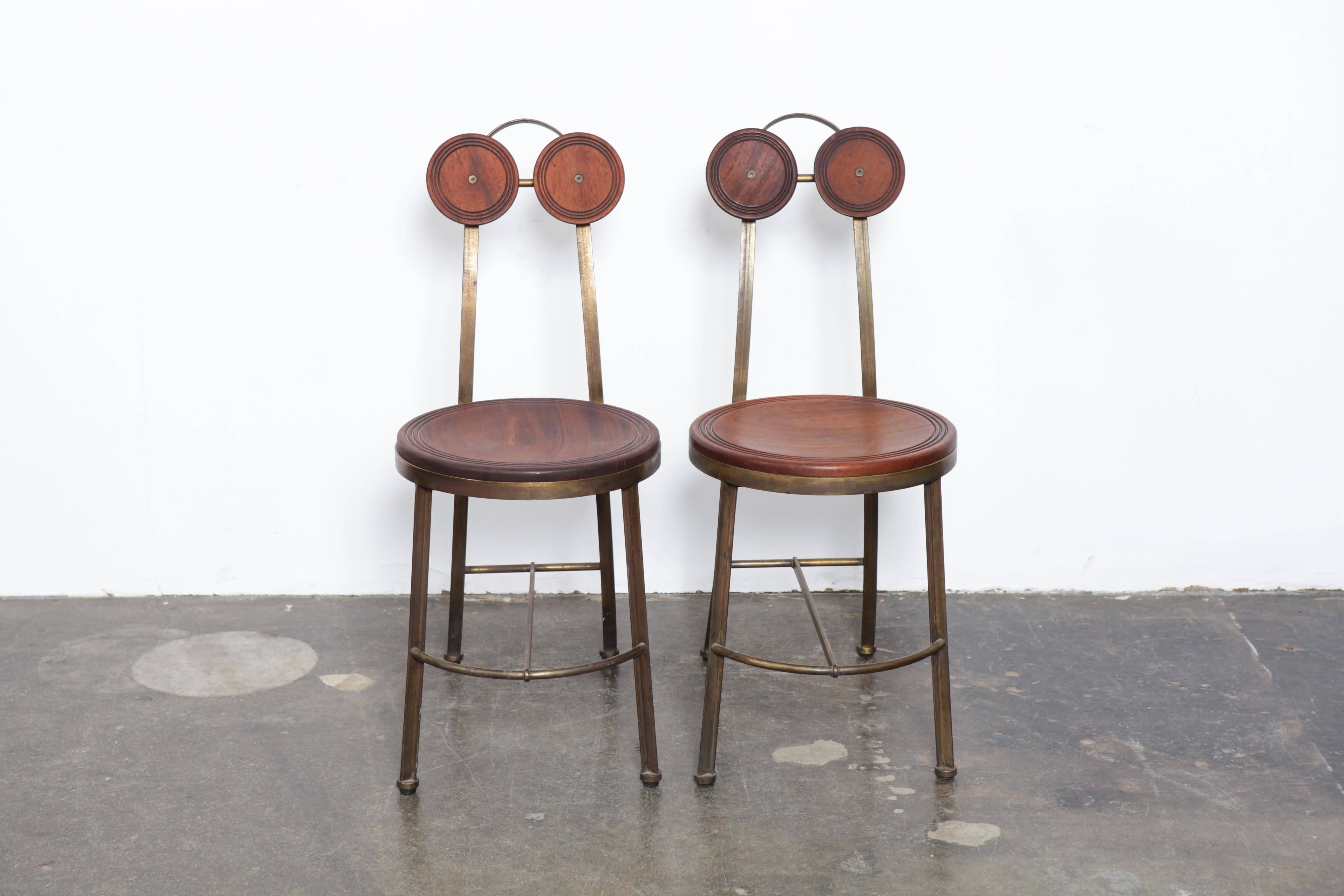 Pair of Bronze and Freijo Wood Chair by Pedro Useche In Good Condition In North Hollywood, CA