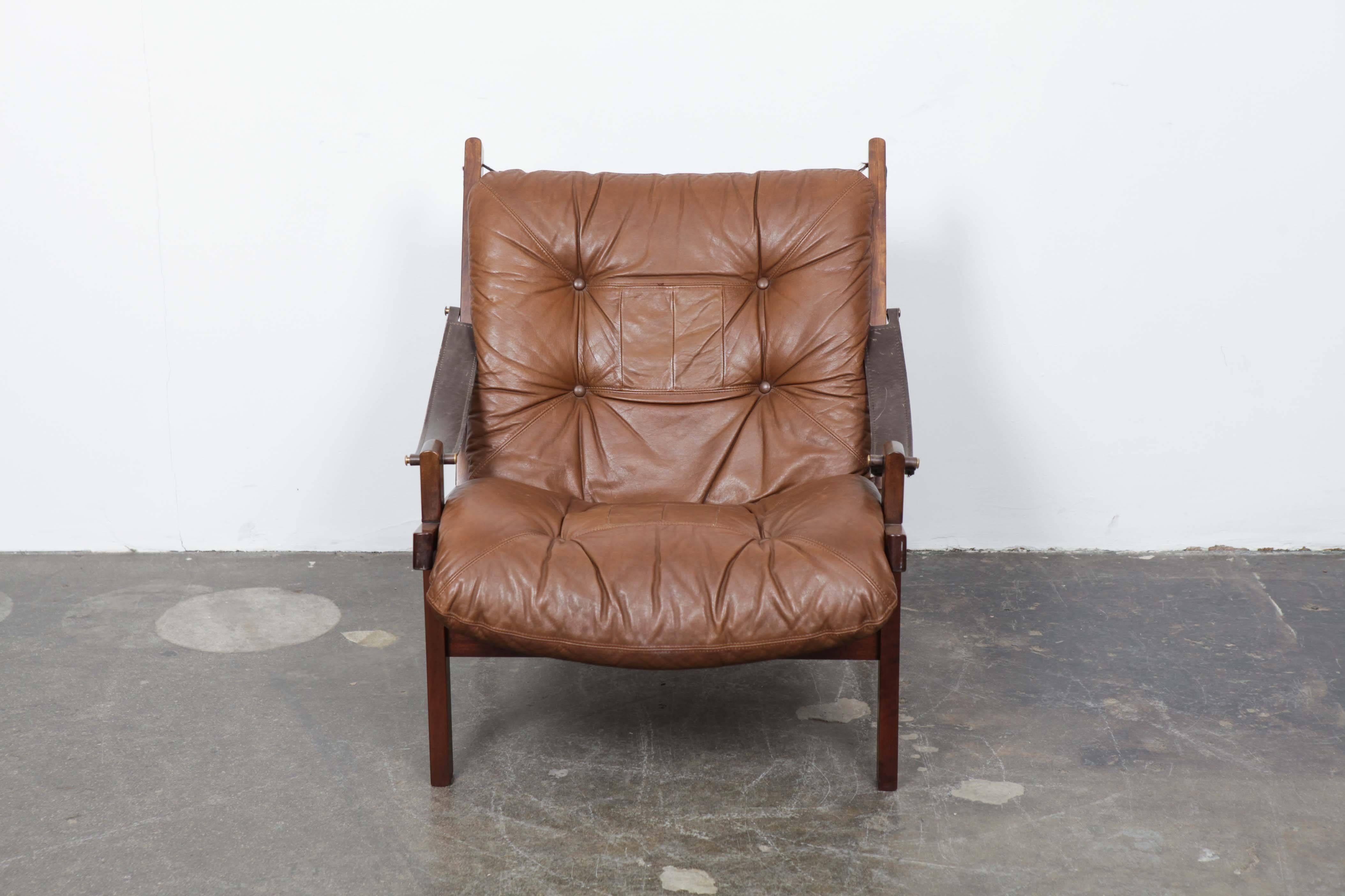 Norwegian safari style chair in original leather, 