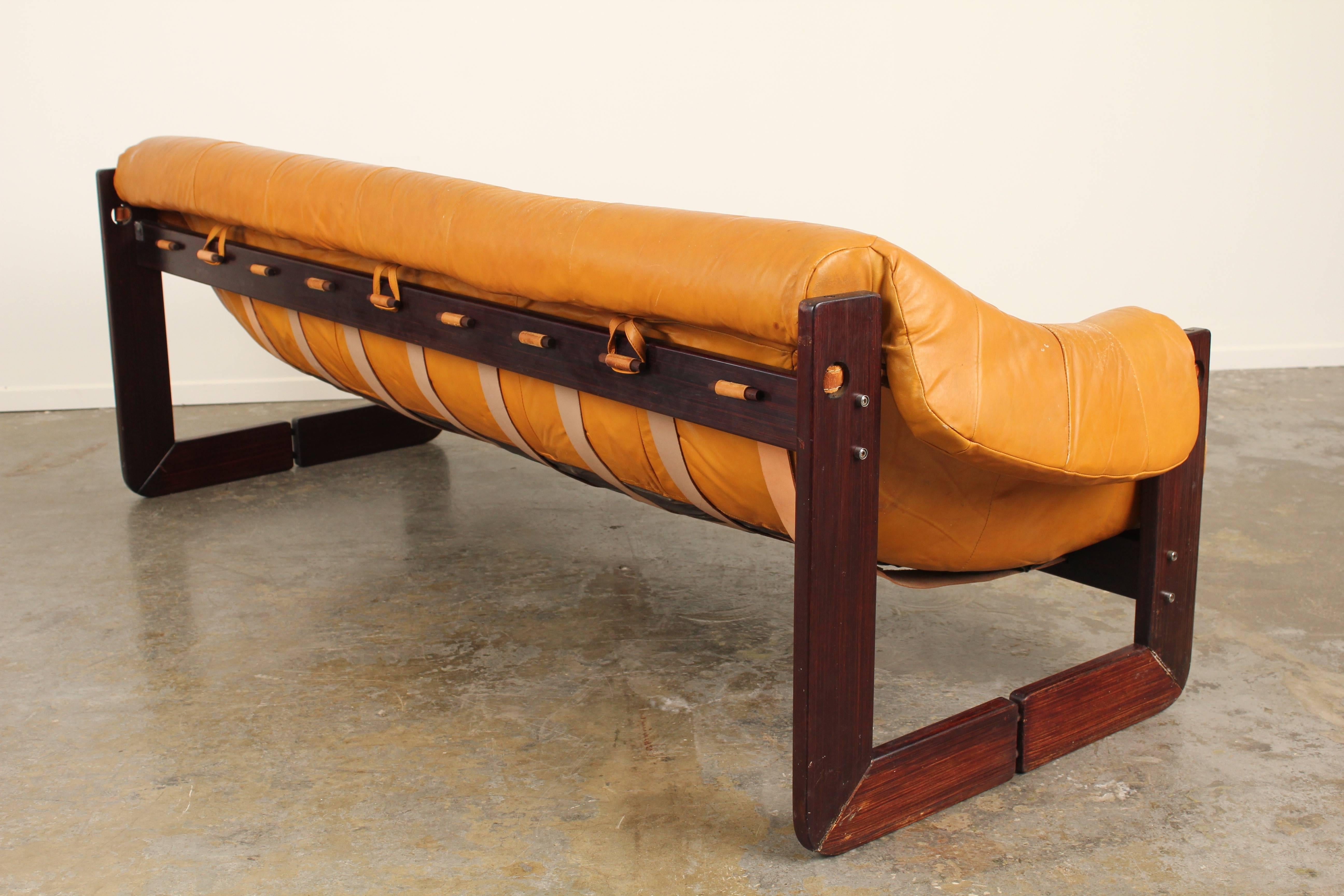 Mid-Century Modern Brazilian Rosewood and Leather Sofa by Percival Lafer