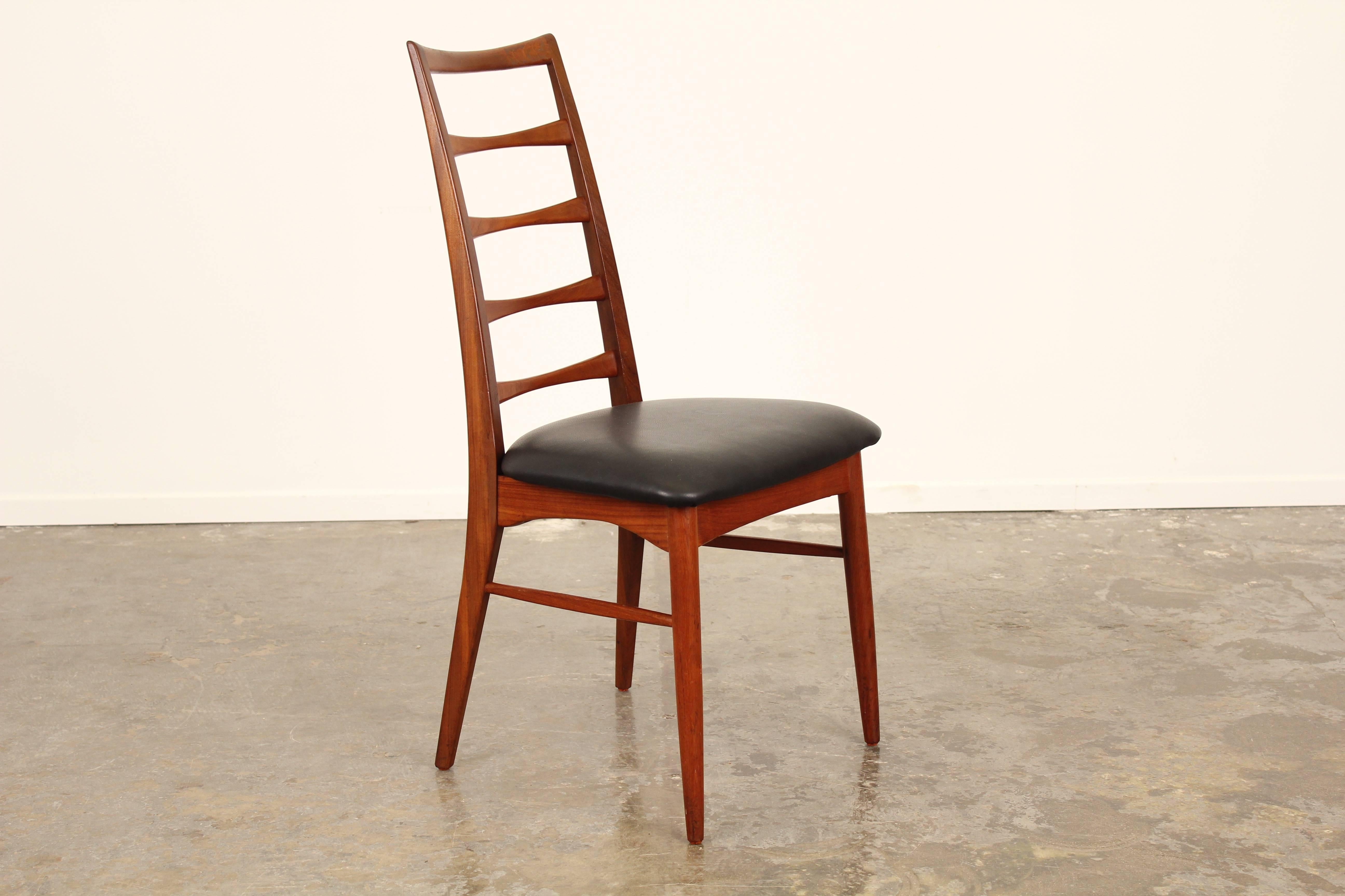 Mid-Century Modern Set of Six Tall Ladder-Back Teak and Leather Dining Chairs by Niels Kofoed