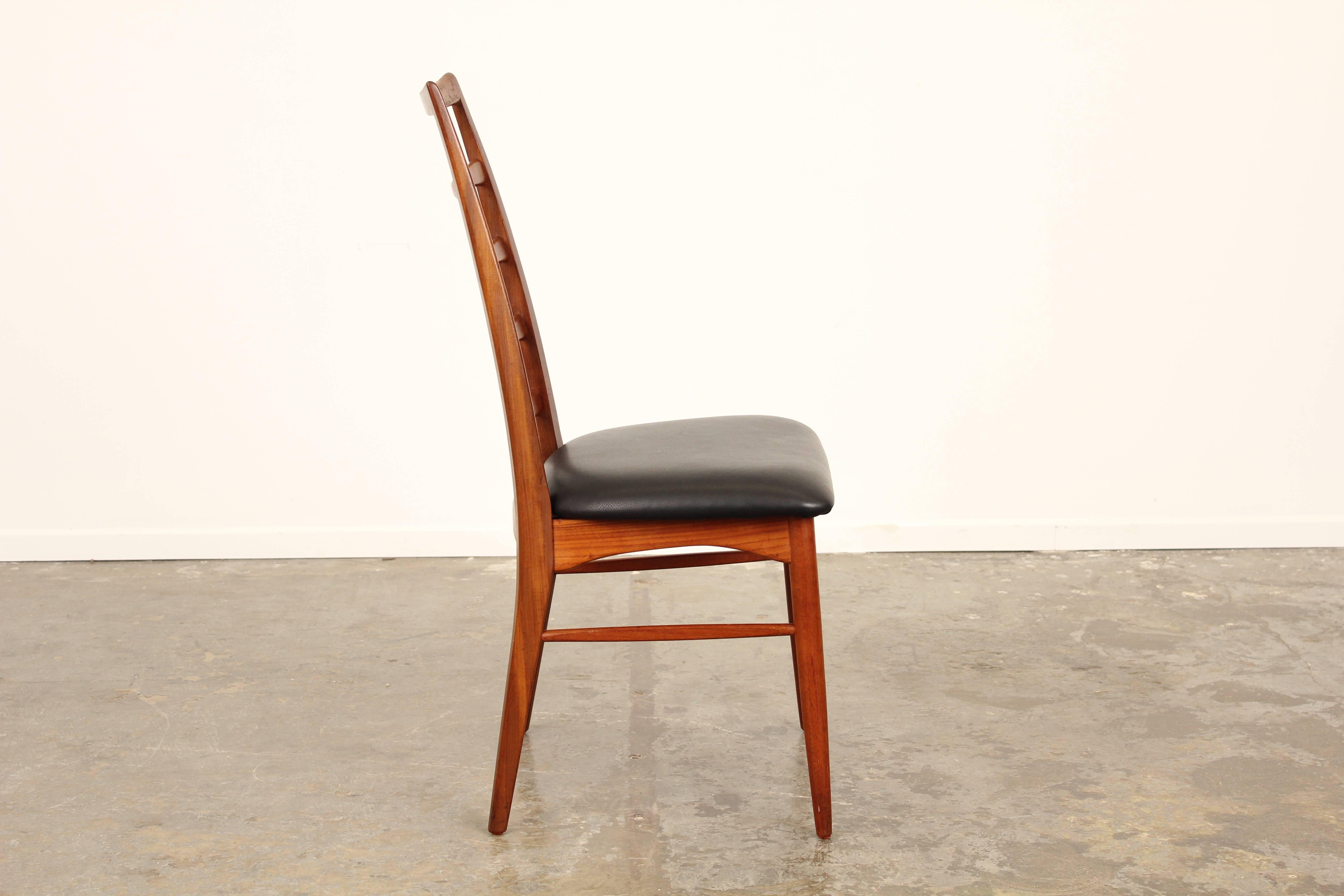 Danish Set of Six Tall Ladder-Back Teak and Leather Dining Chairs by Niels Kofoed