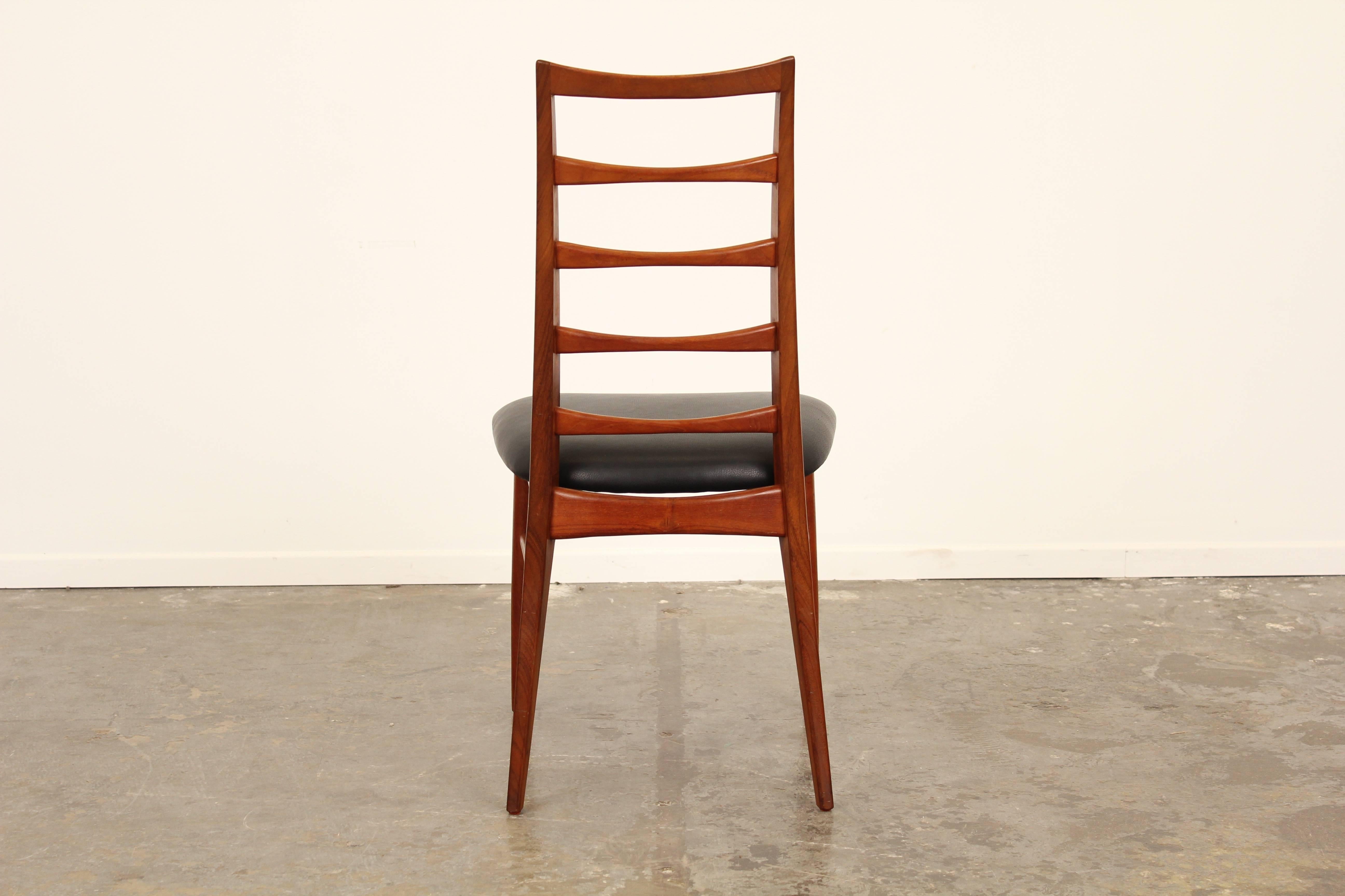 20th Century Set of Six Tall Ladder-Back Teak and Leather Dining Chairs by Niels Kofoed