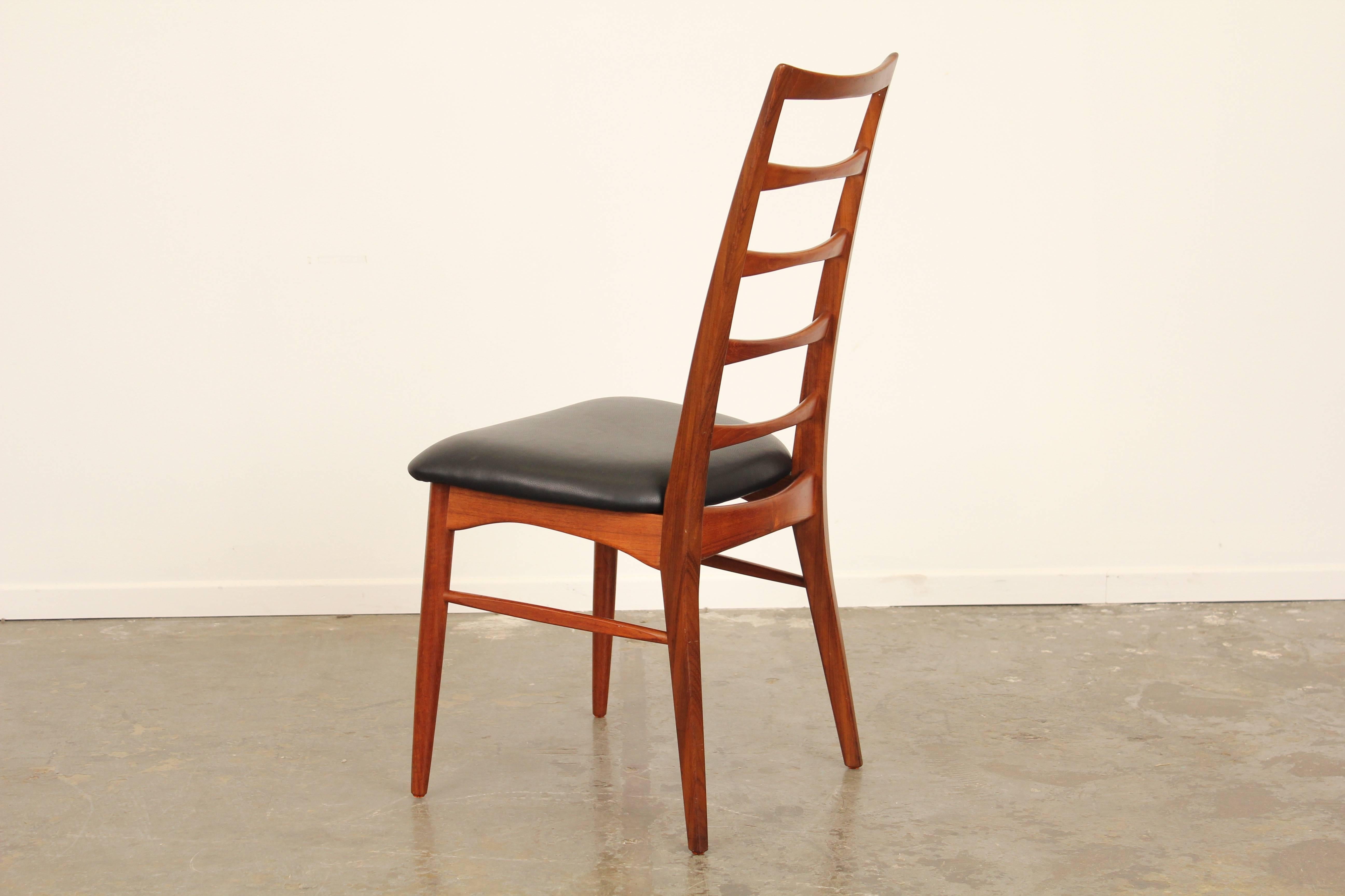 Set of Six Tall Ladder-Back Teak and Leather Dining Chairs by Niels Kofoed 1