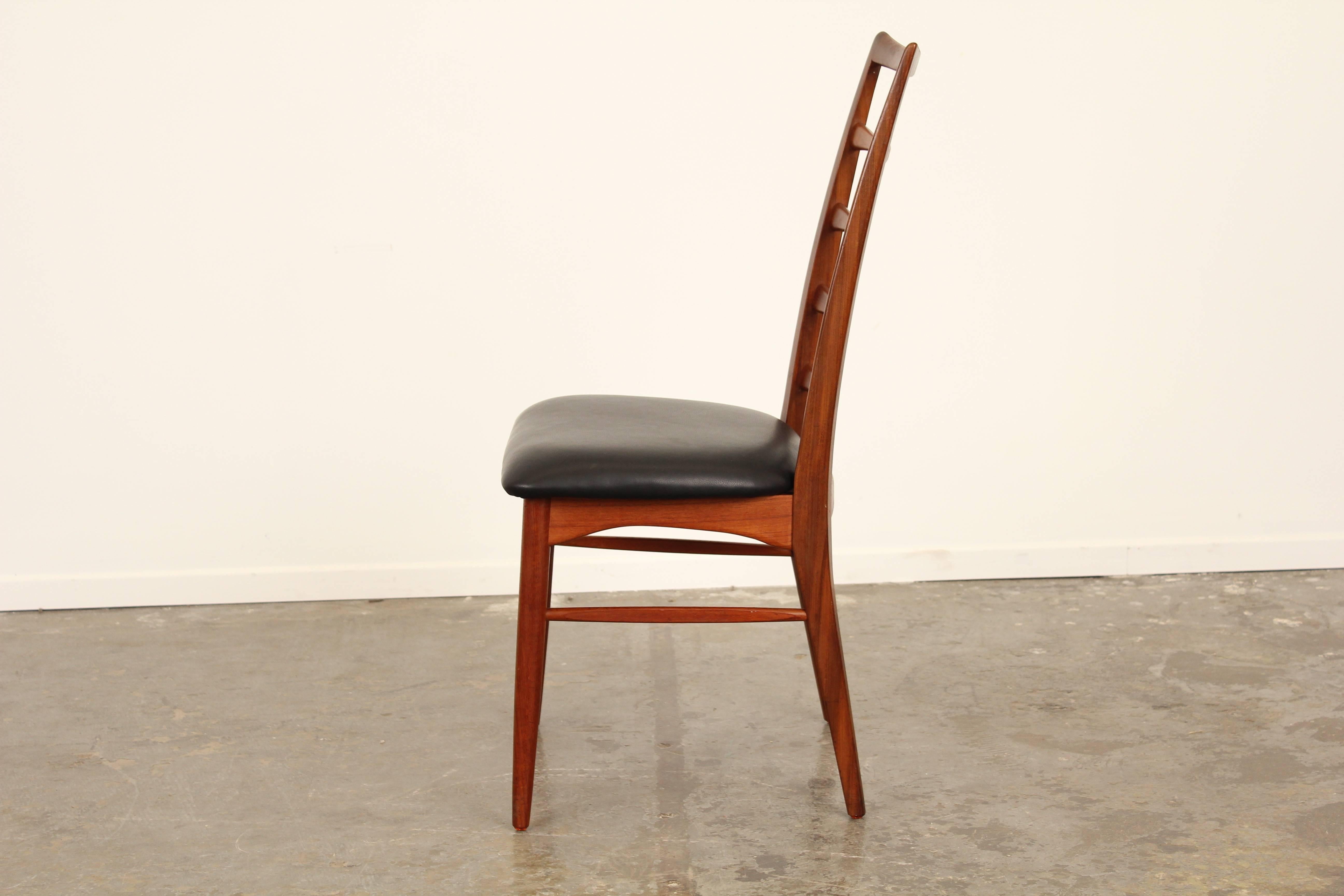 Set of Six Tall Ladder-Back Teak and Leather Dining Chairs by Niels Kofoed 2