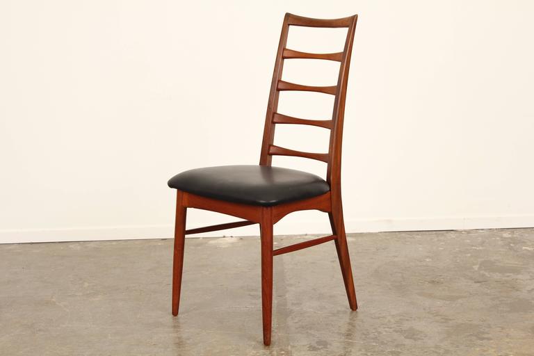 Set of Six Tall LadderBack Teak and Leather Dining Chairs by Niels