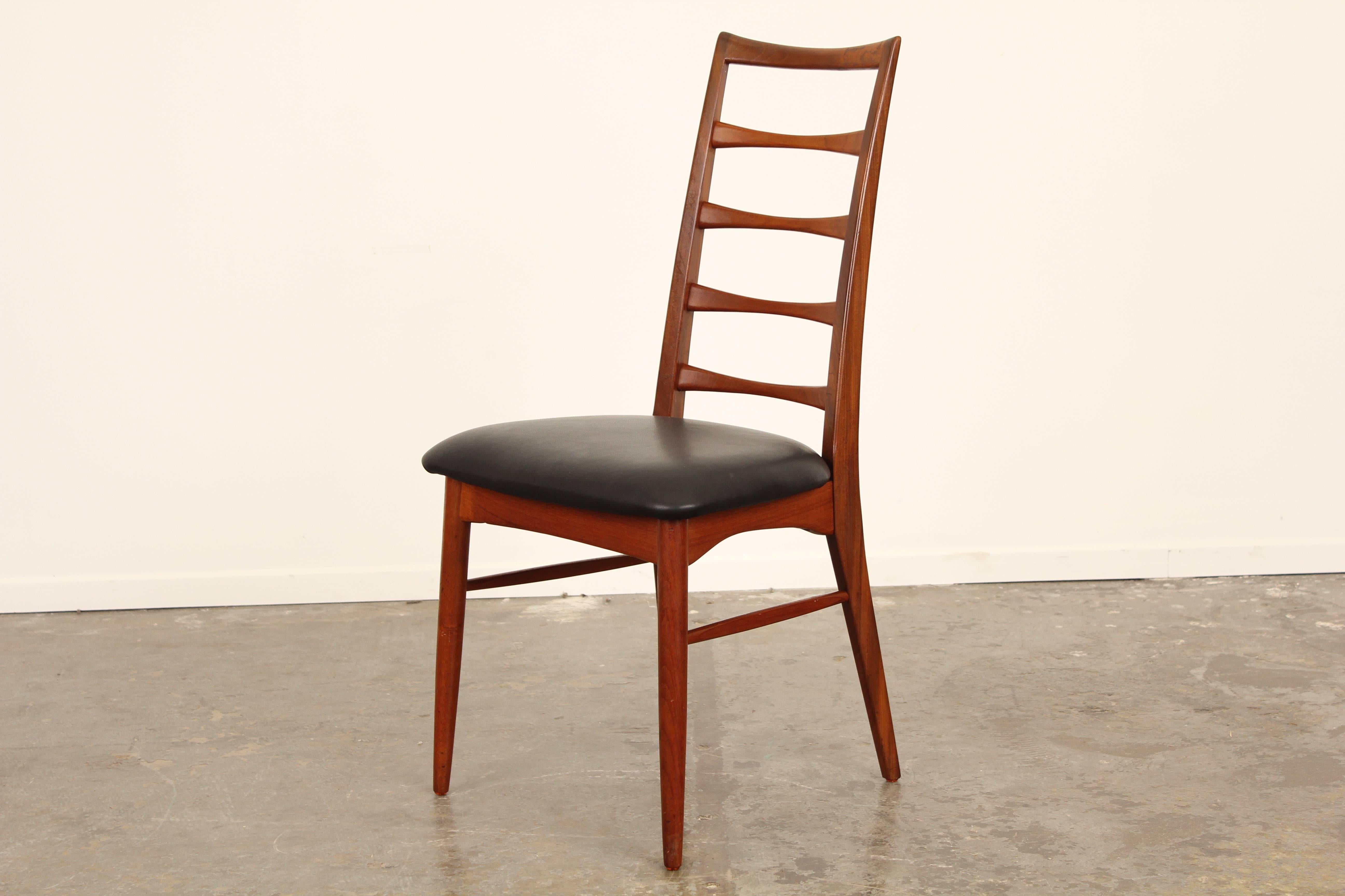 Set of Six Tall Ladder-Back Teak and Leather Dining Chairs by Niels Kofoed 3