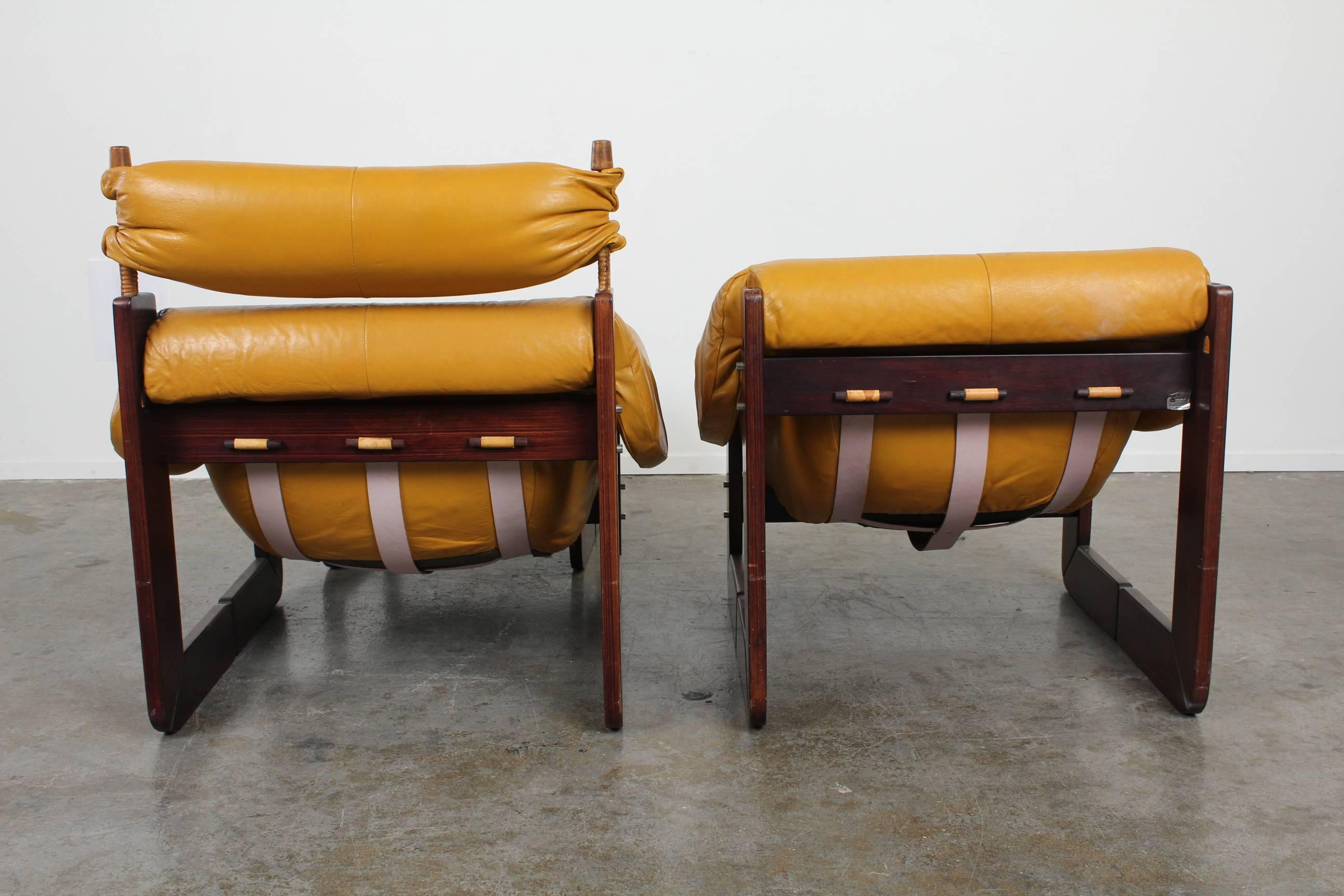 Pair of Percival Lafer Leather Lounge Chairs, Ottoman In Excellent Condition In North Hollywood, CA