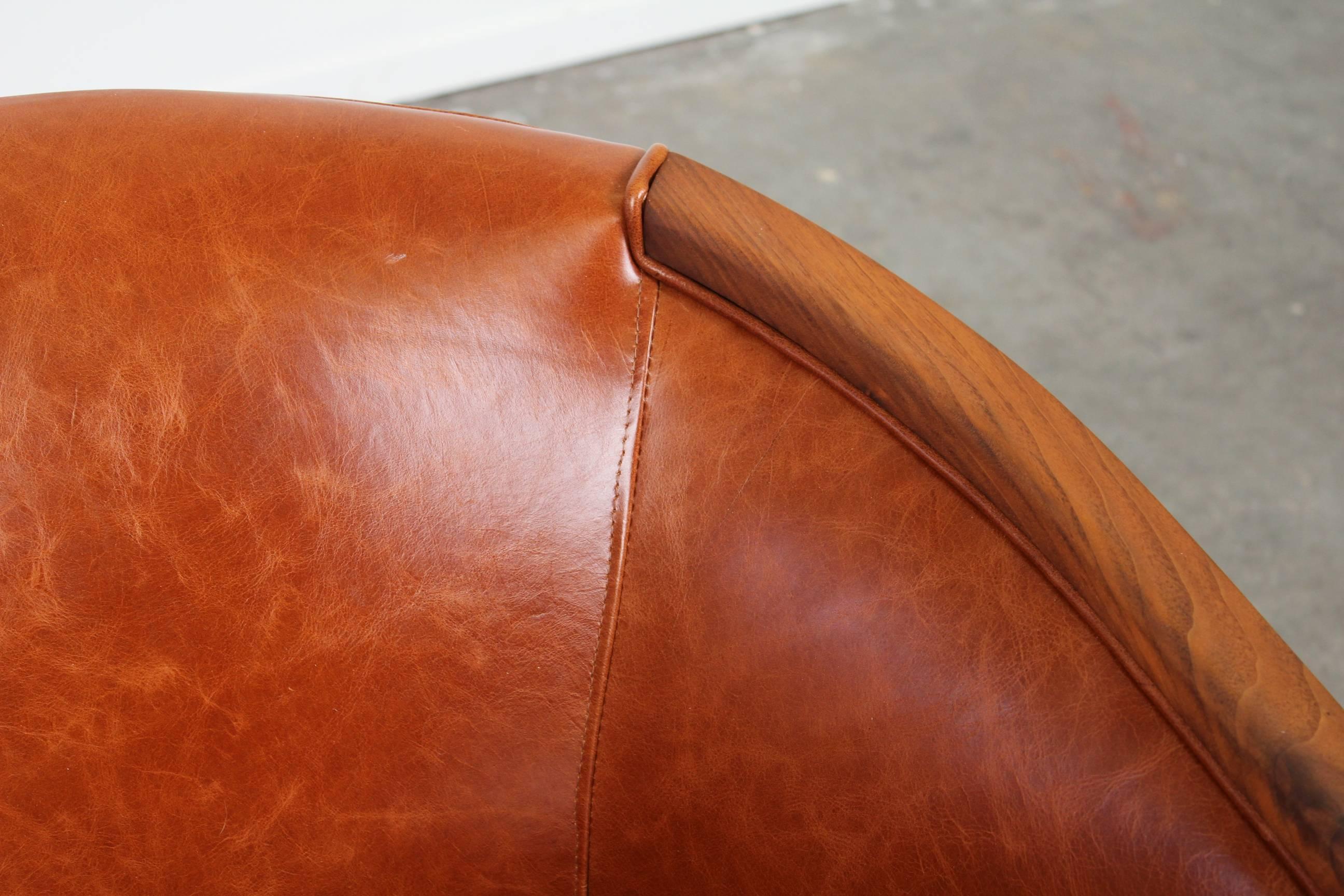 Pair of Midcentury Leather Barrel Back Lounge Chairs 2