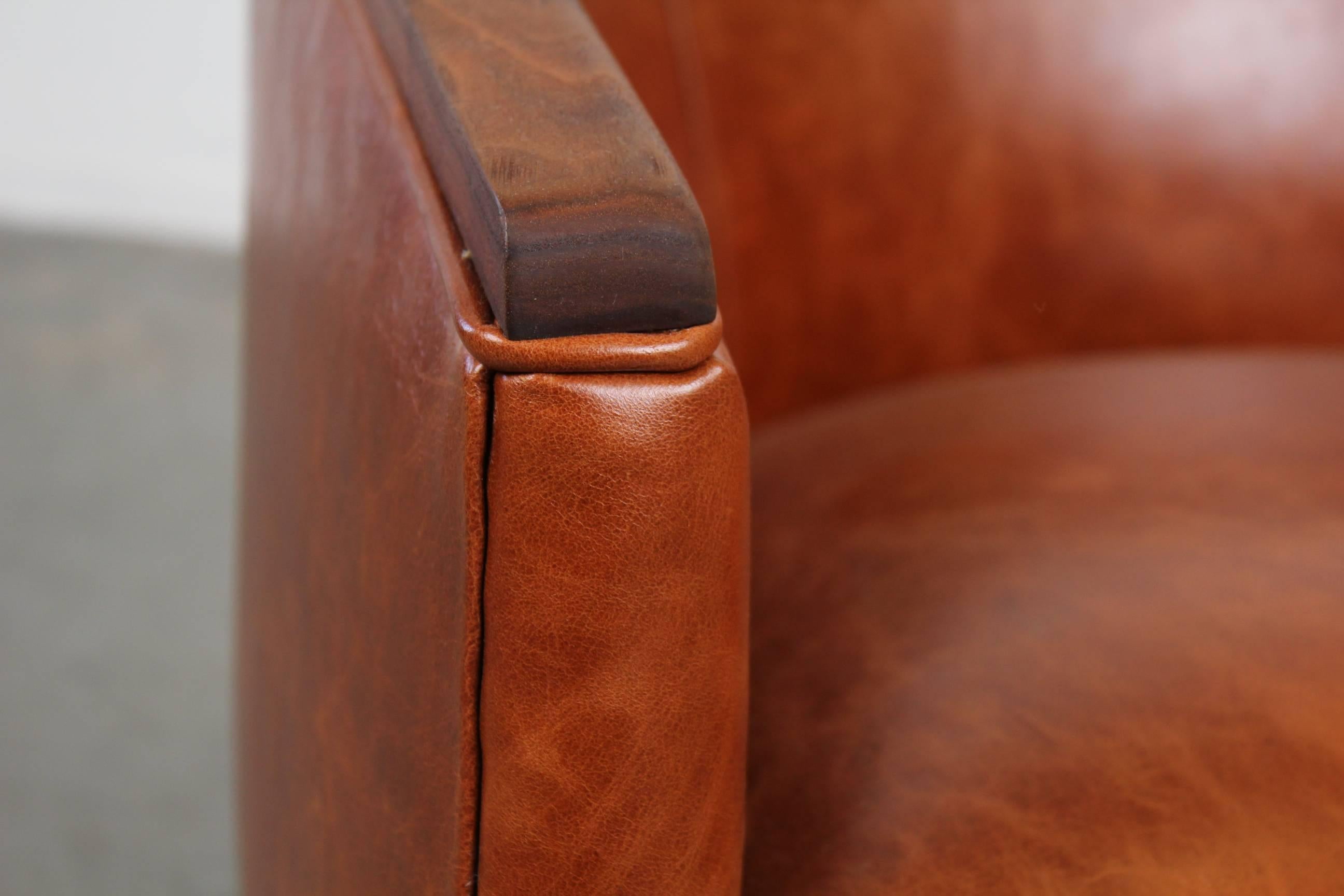 Pair of Midcentury Leather Barrel Back Lounge Chairs 1