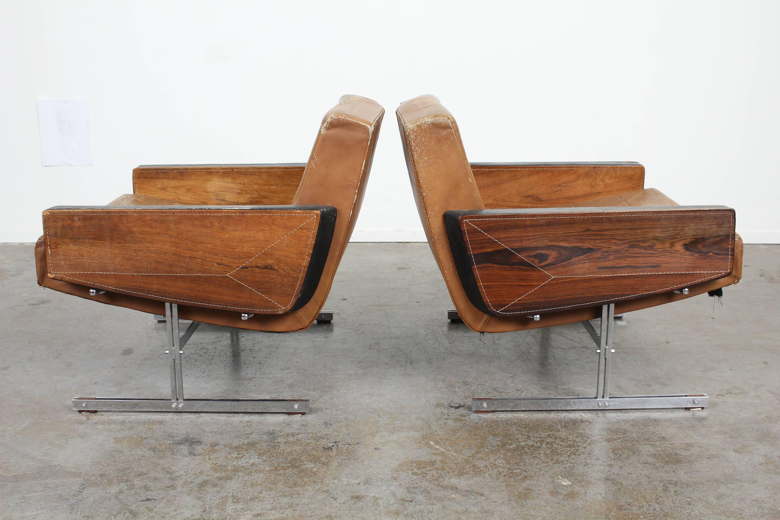 Danish Mid-Century Modern Rosewood and Leather Chairs
