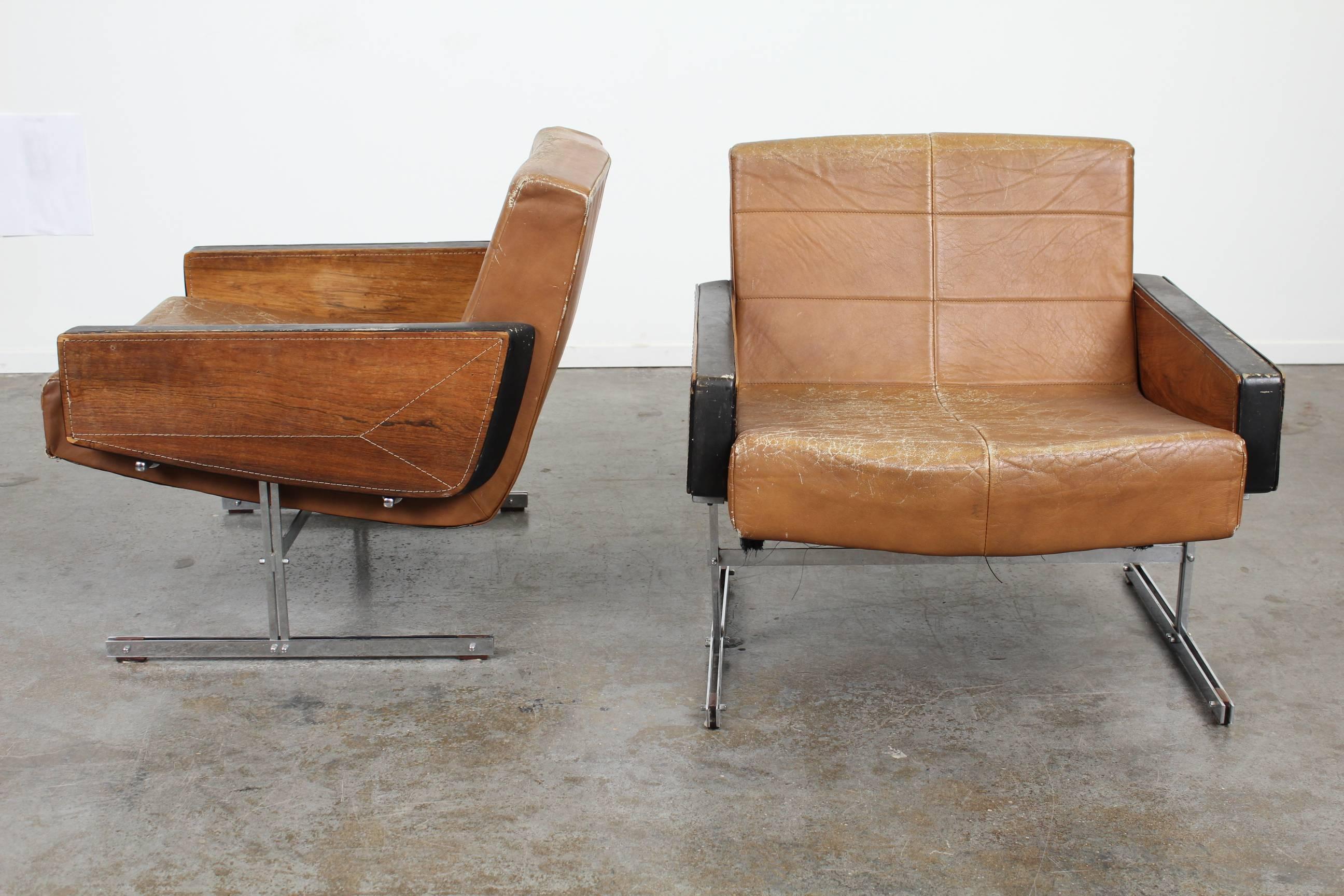 Mid-20th Century Mid-Century Modern Rosewood and Leather Chairs