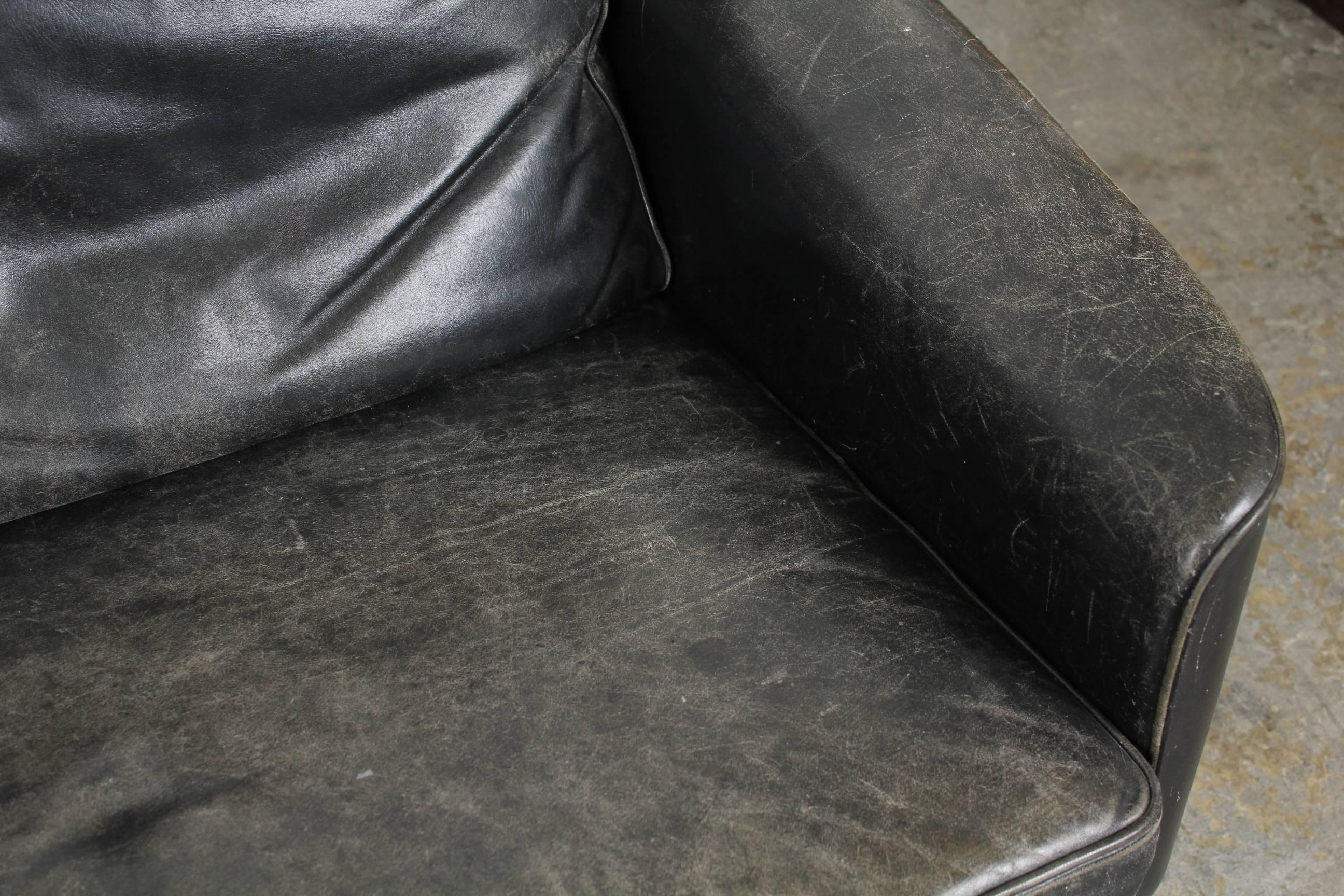 Mid-Century Modern Black Leather Sofa 5