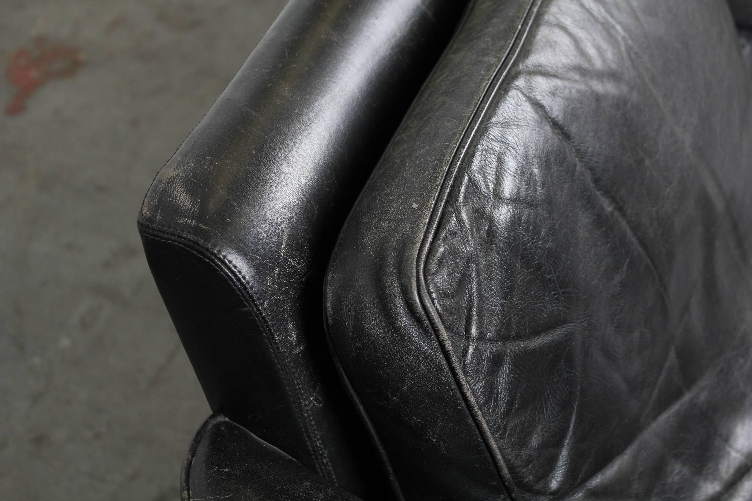 Mid-20th Century Mid-Century Modern Black Leather Sofa