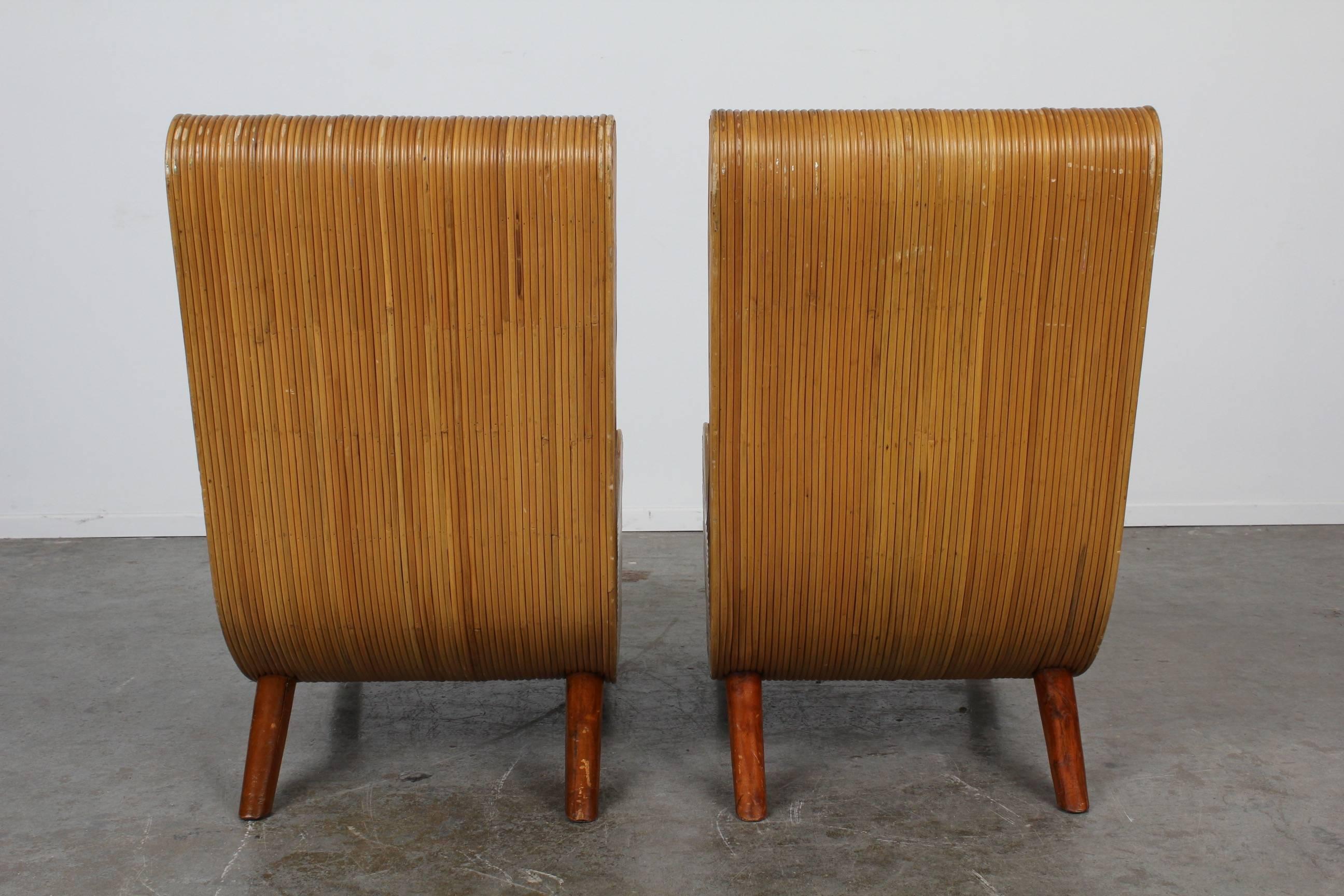 Unique Pair of Mid-Century Modern Bamboo Chairs In Good Condition In North Hollywood, CA
