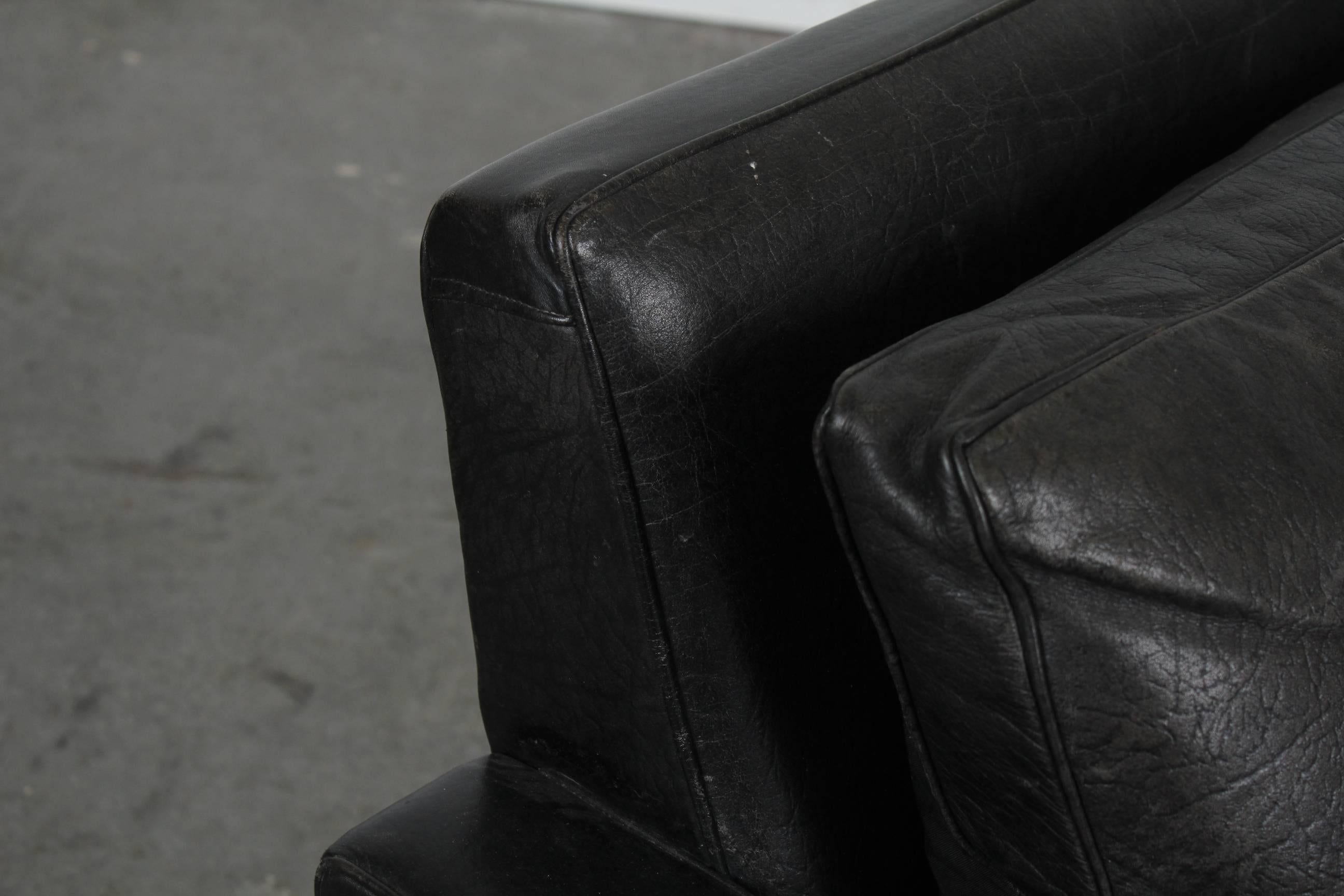 Mid-20th Century Mid-Century Modern Black Leather Swivel Chair