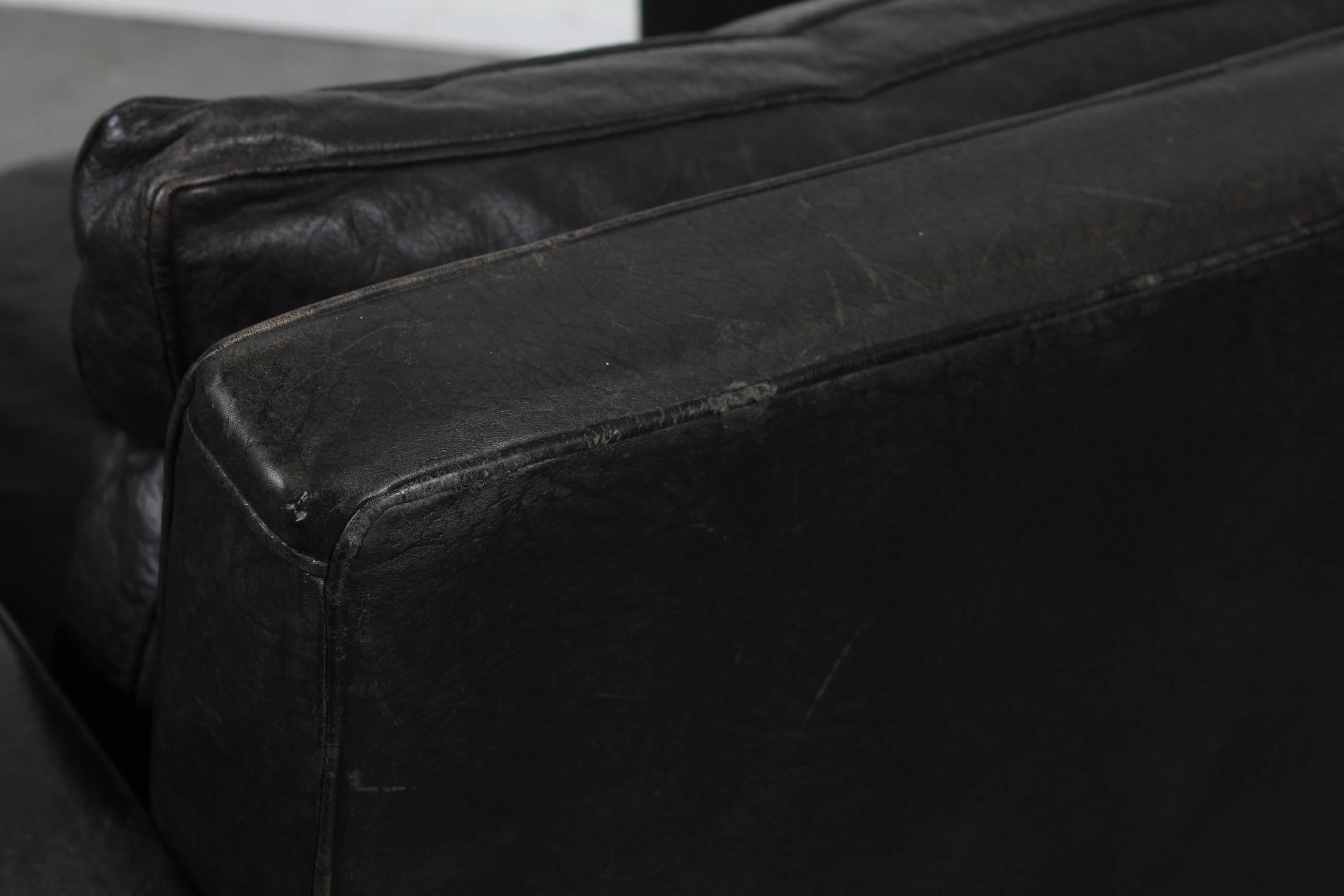 Chrome Mid-Century Modern Black Leather Swivel Chair