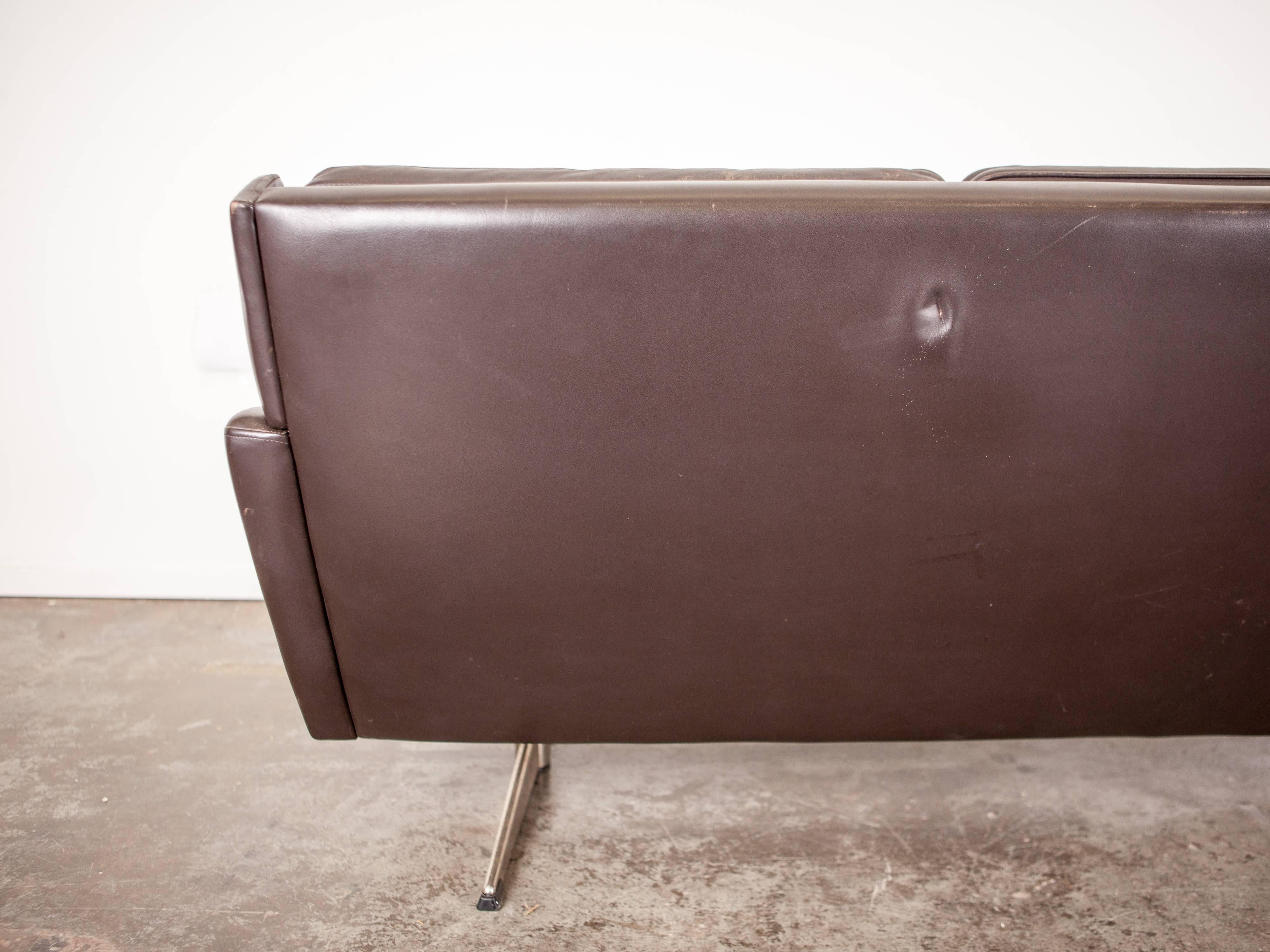 Mid-20th Century Danish Mid-Century Modern Black Leather Sofa